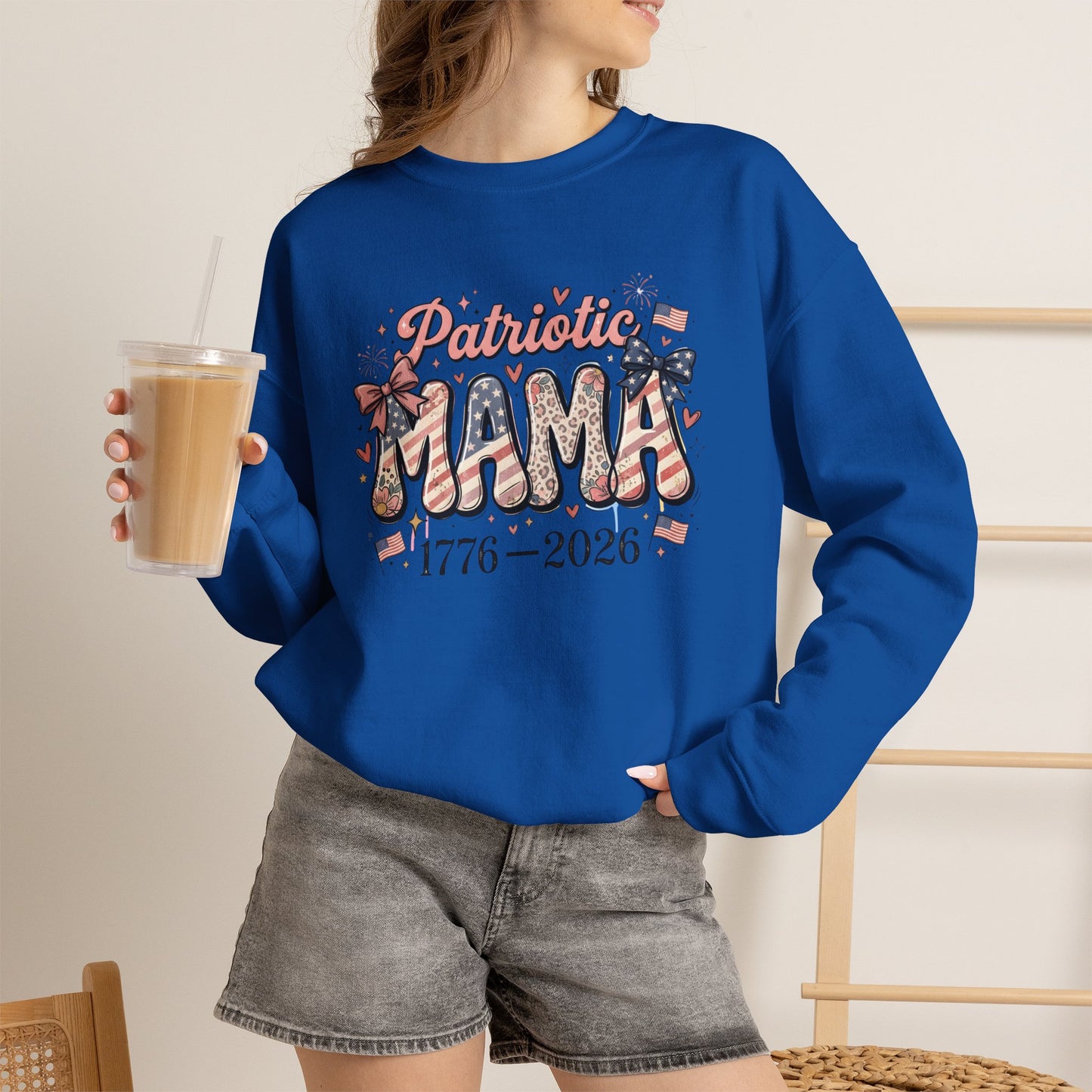 #250 Patriotic Mama 1776–2026 American Flag Sweatshirt