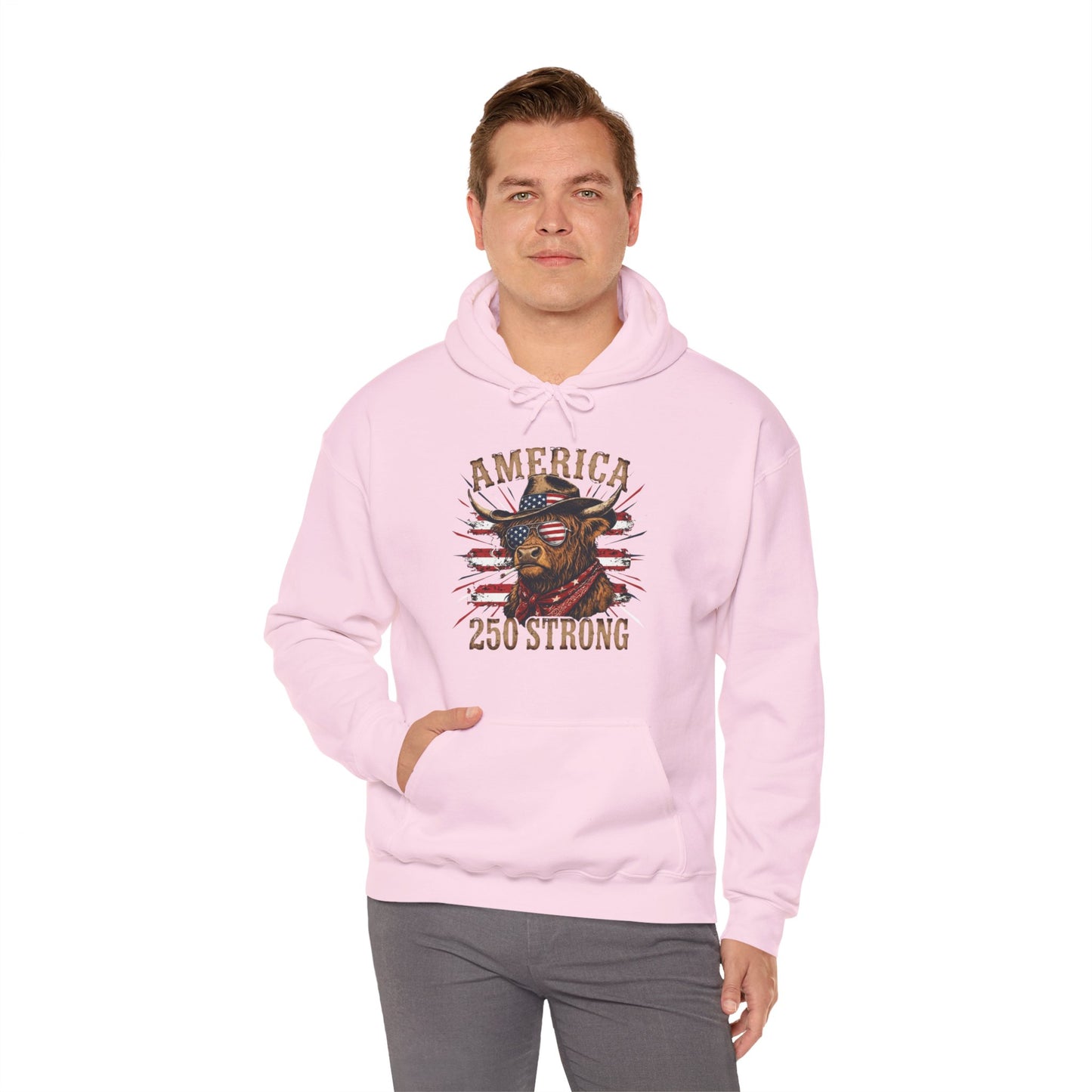 #250 America 250 Strong Patriotic Bull with American Flag Hoodie