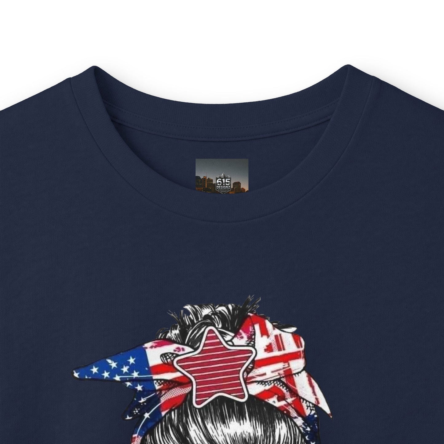 #250 Mama USA Flag Messy Bunn Long Sleeve Tee