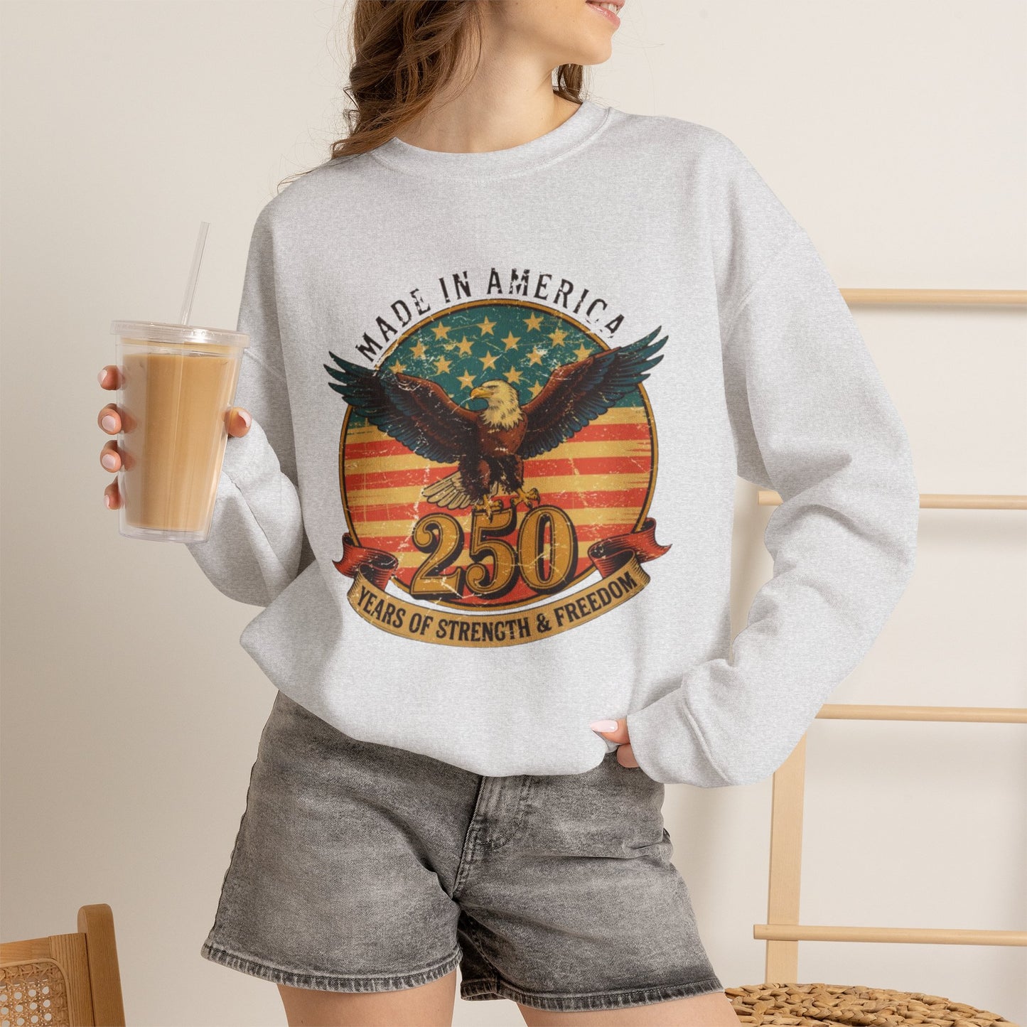 #250 Made in America Eagle 250th Anniversary Patriotic Crewneck Sweatshirt