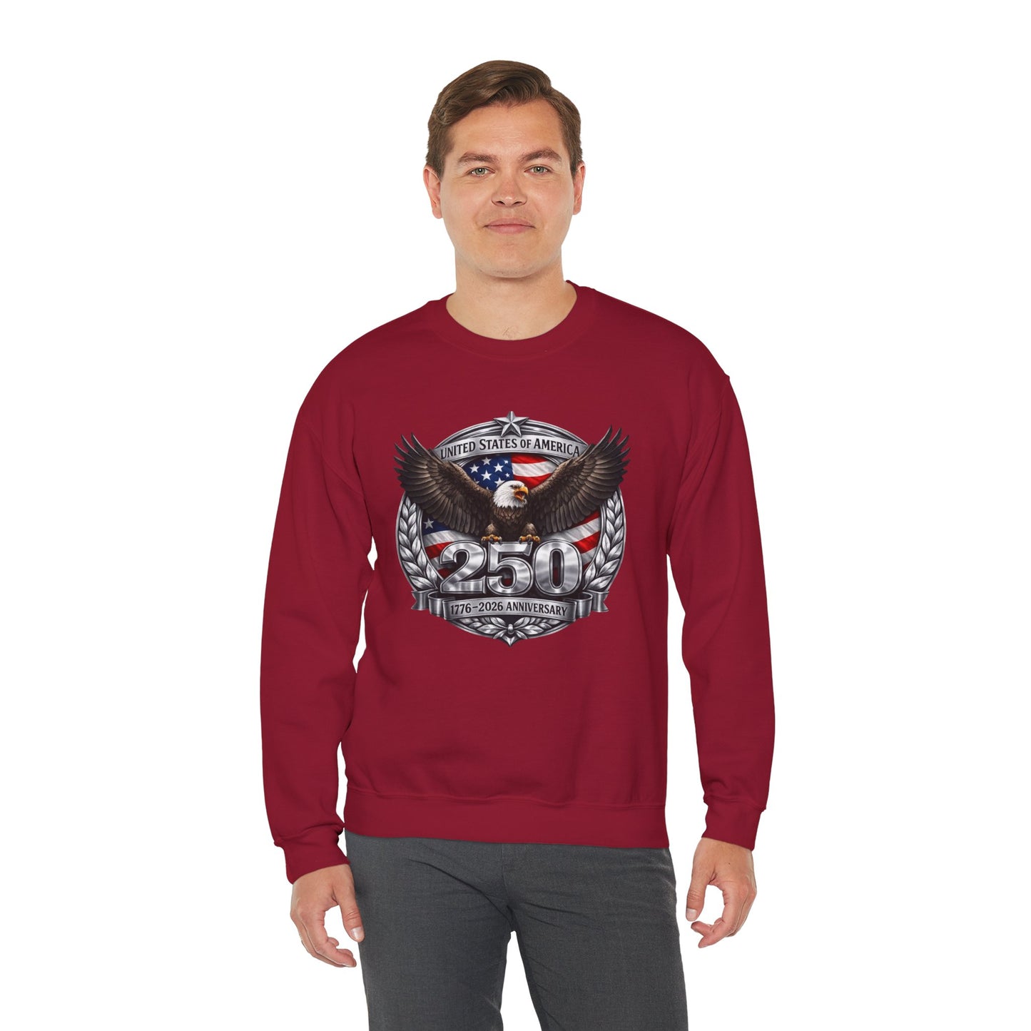#250 Patriotic Bald Eagle 250 United States Emblem Crewneck Sweatshirt