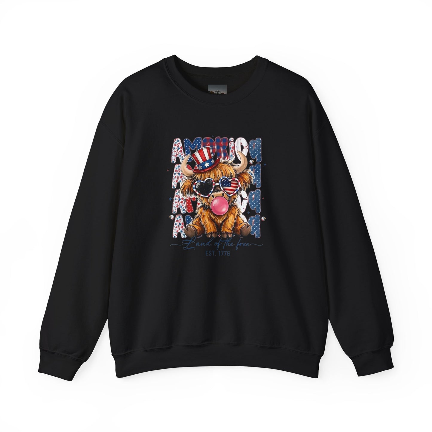 #250 American Flag Bubblegum Patriotic Highland Cow Sweatshirt