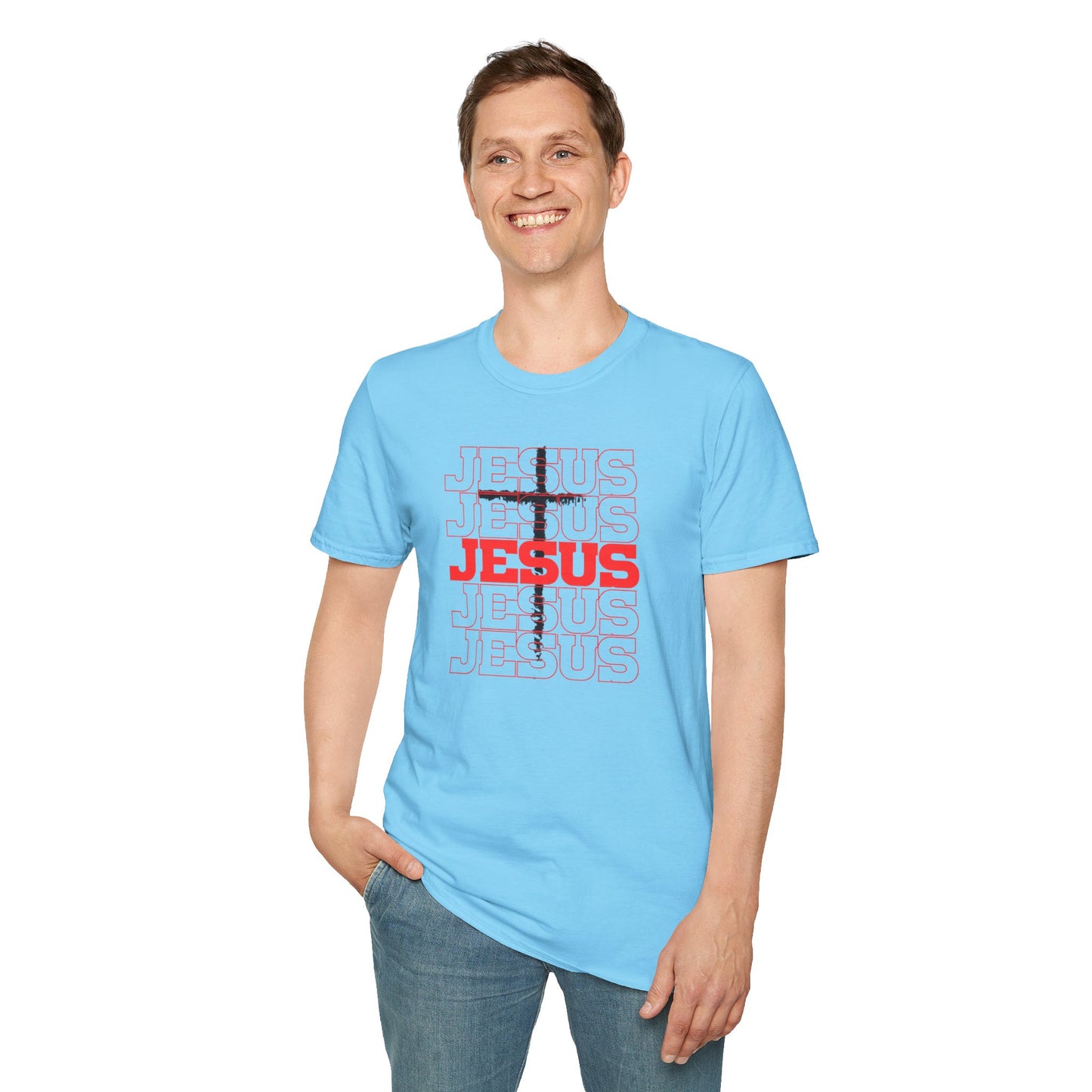 Jesus Cross Red Text Black Cross Graphic T-Shirt — Religious Faith Tee