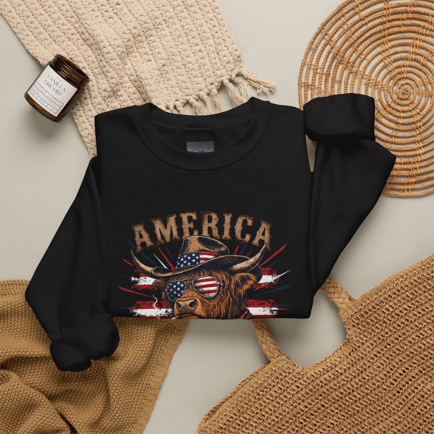 #250 America 250 Strong Patriotic Bull with American Flag Sweatshirt