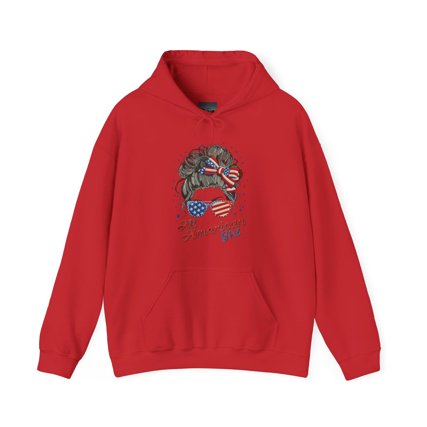 #250 "All American Girl" Patriotic Messy Bun Hoodie