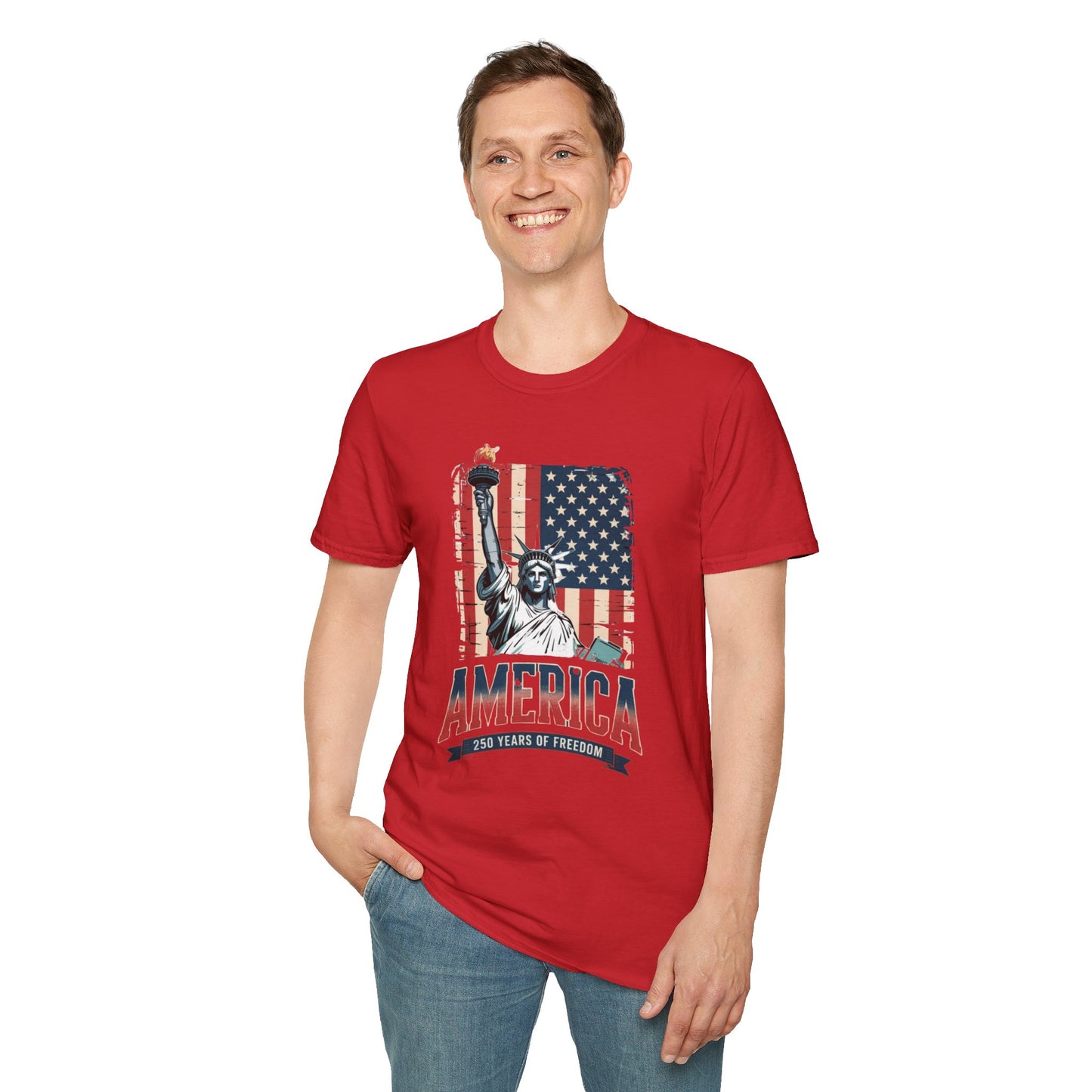 #250 Statue of Liberty American Flag 'America' Patriotic Independence Day T‑Shirt