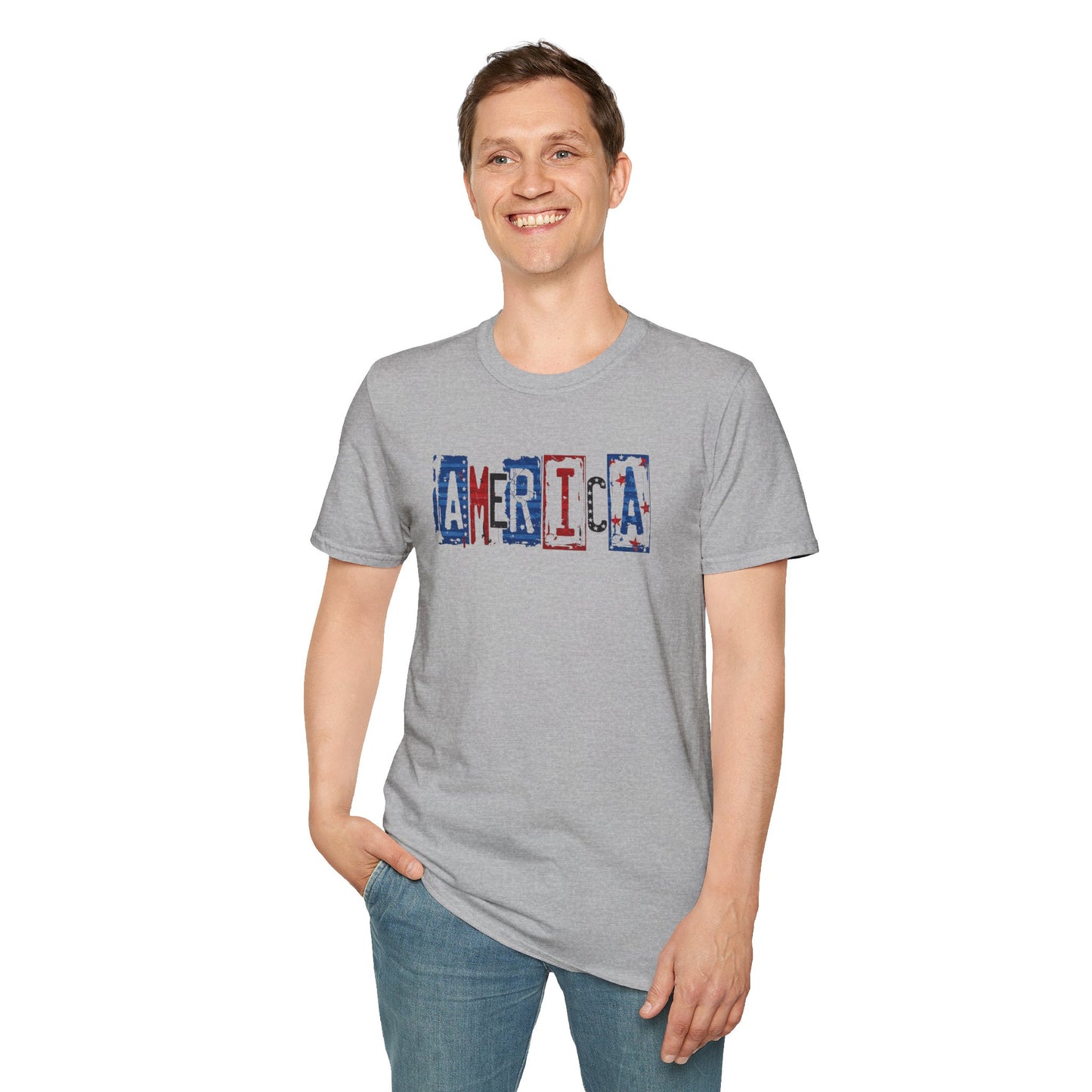 #250 America Retro Block Text Patriotic T-Shirt