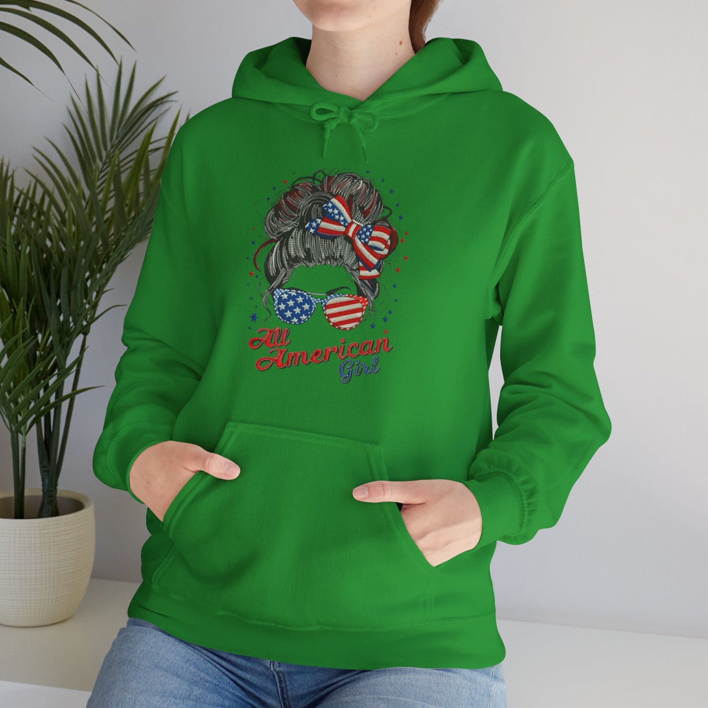 #250 "All American Girl" Patriotic Messy Bun Hoodie