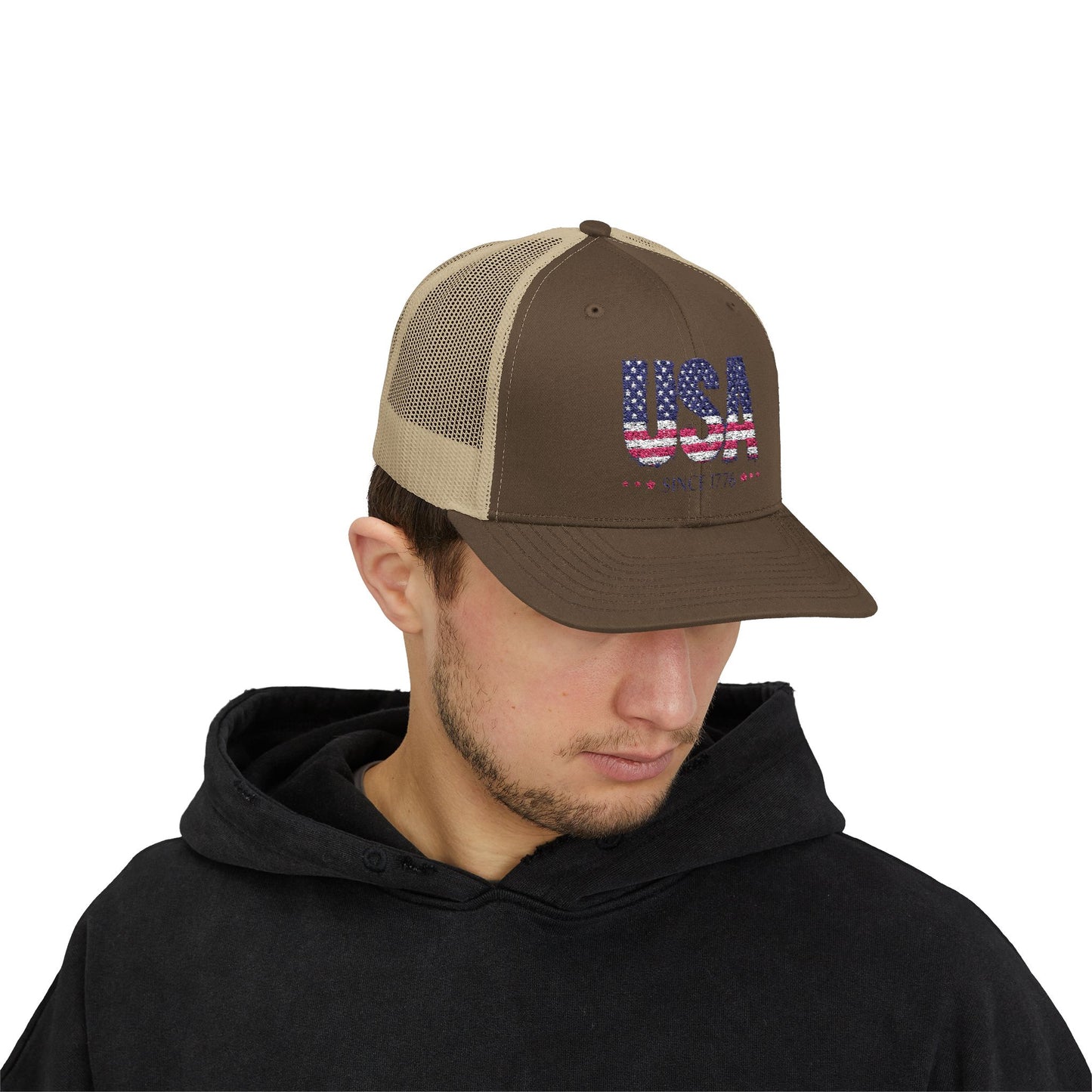 #250 USA Flag "USA Since 1776" Patriotic Snapback Trucker Cap