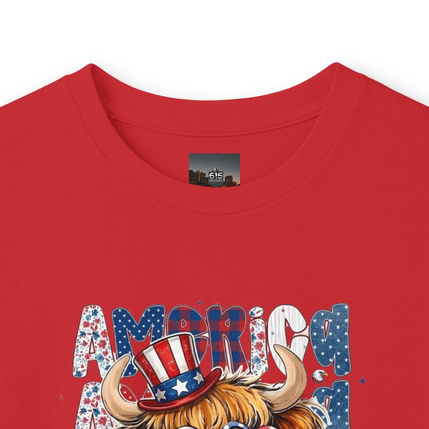 #250 American Flag Bubblegum Patriotic Highland Cow Long Sleeve Tee