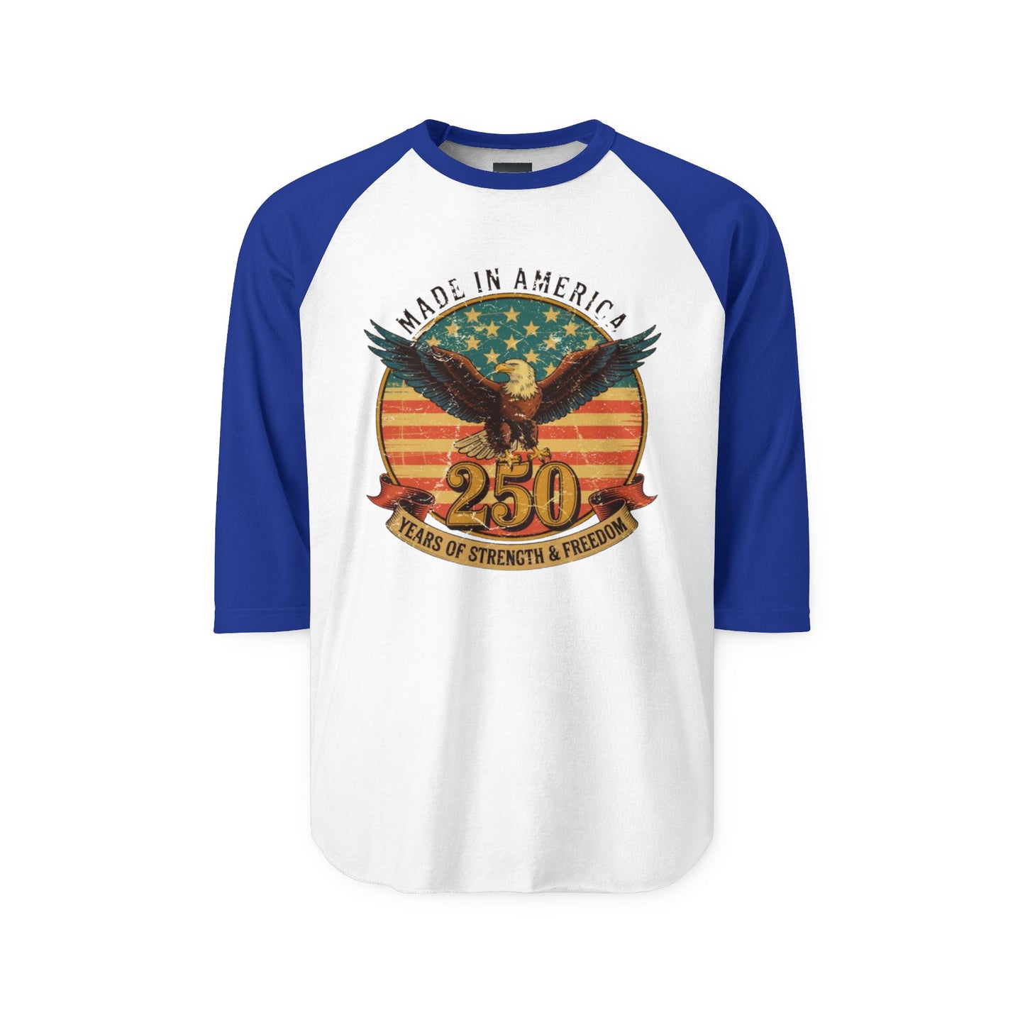 #250 Made in America Eagle 250th Anniversary Patriotic Raglan Shirt Baseball Tee