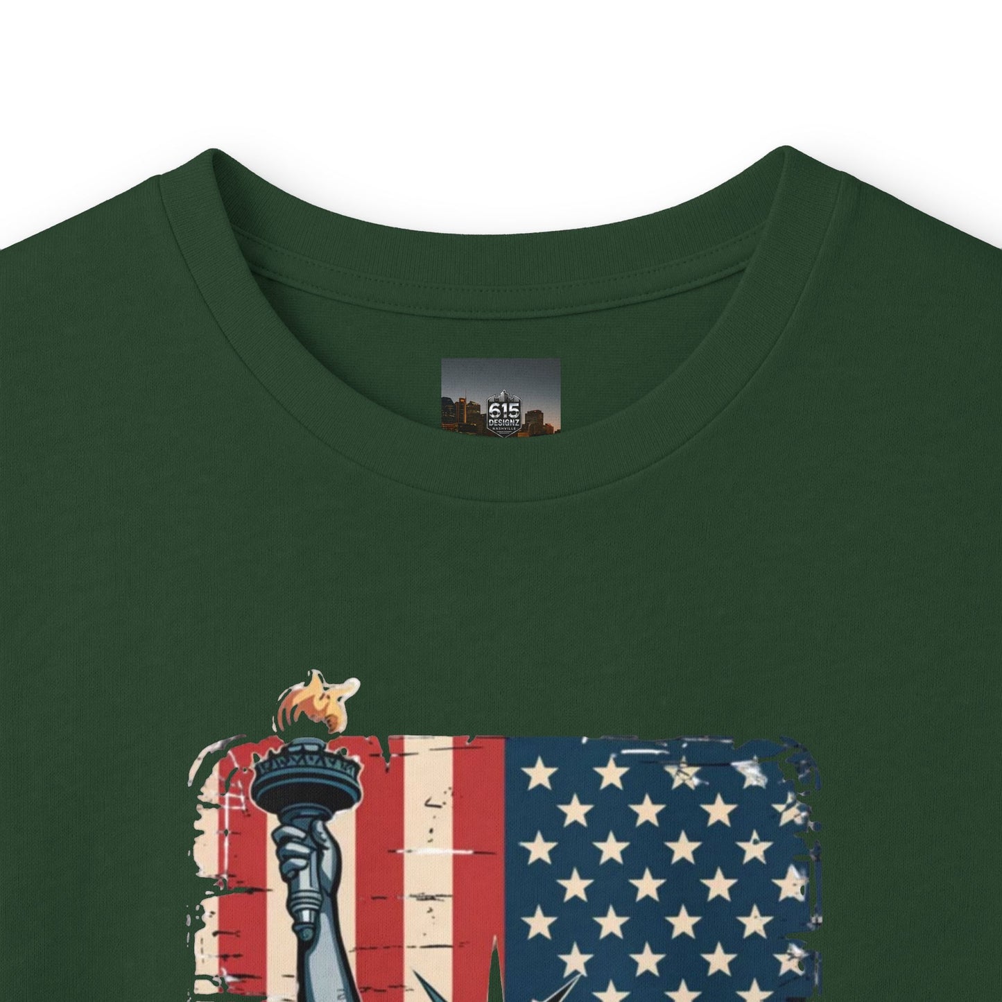 #250 Statue of Liberty American Flag 'America' Patriotic Independence Day Long Sleeve Tee