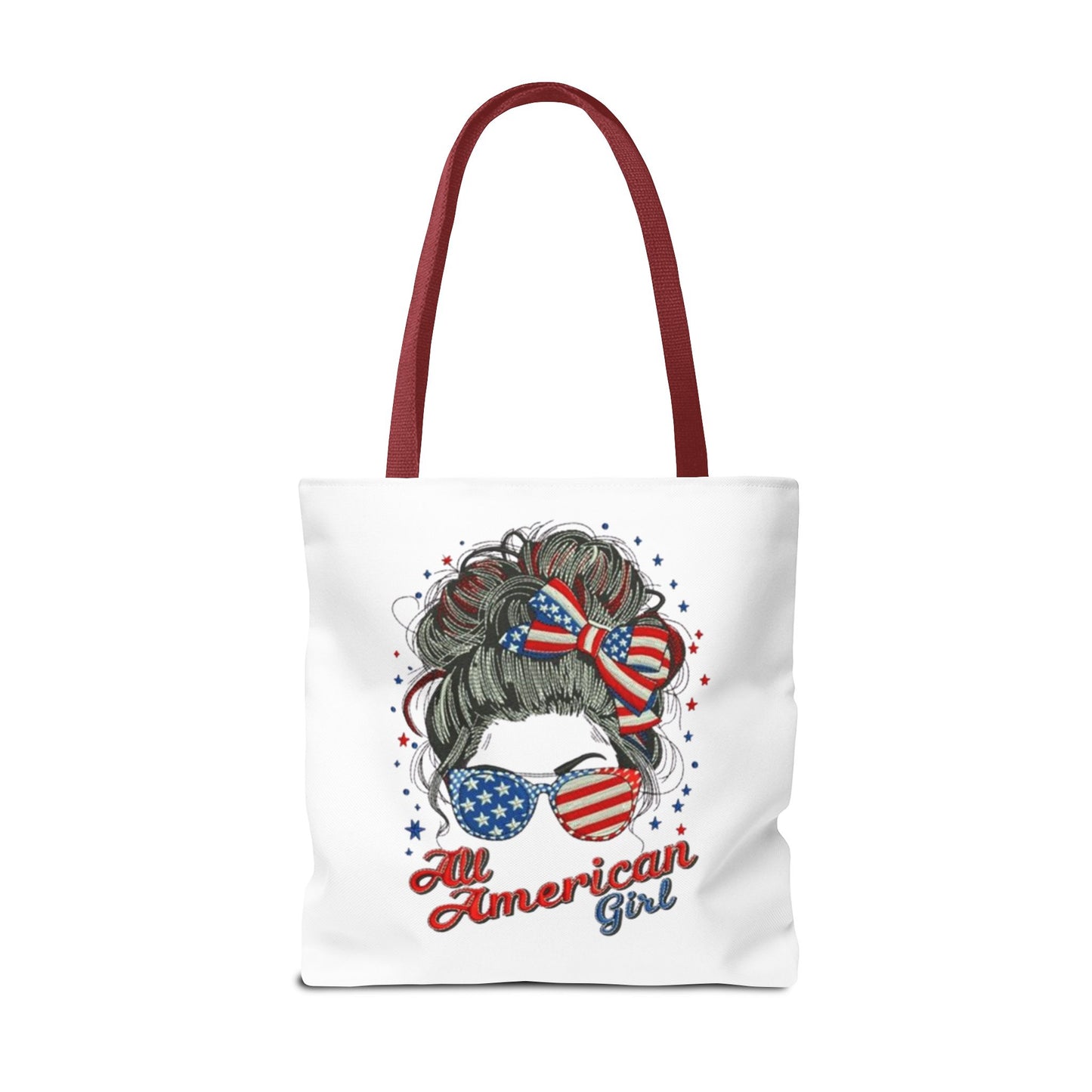 #250 "All American Girl" Patriotic Messy Bun Tote Bag