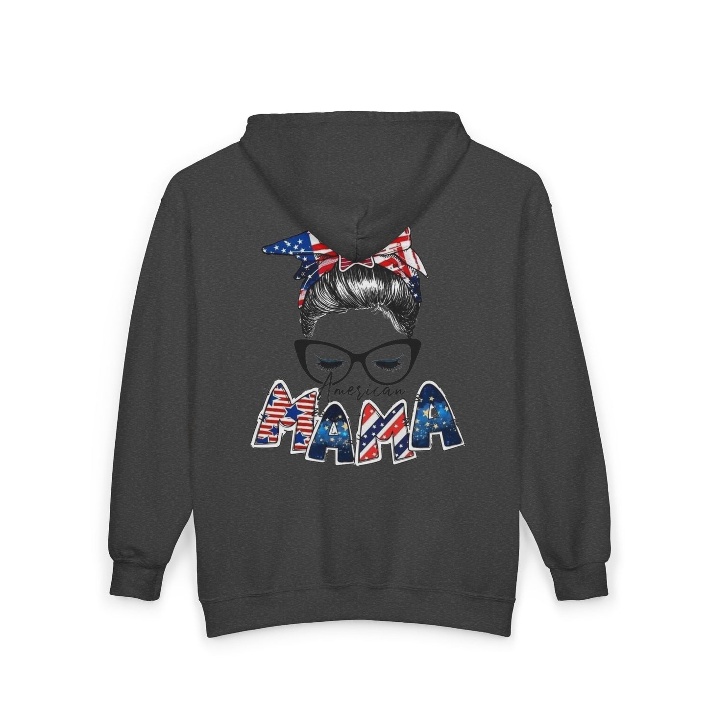 #250 Mama USA Flag Messy Bun Zip Hoodie