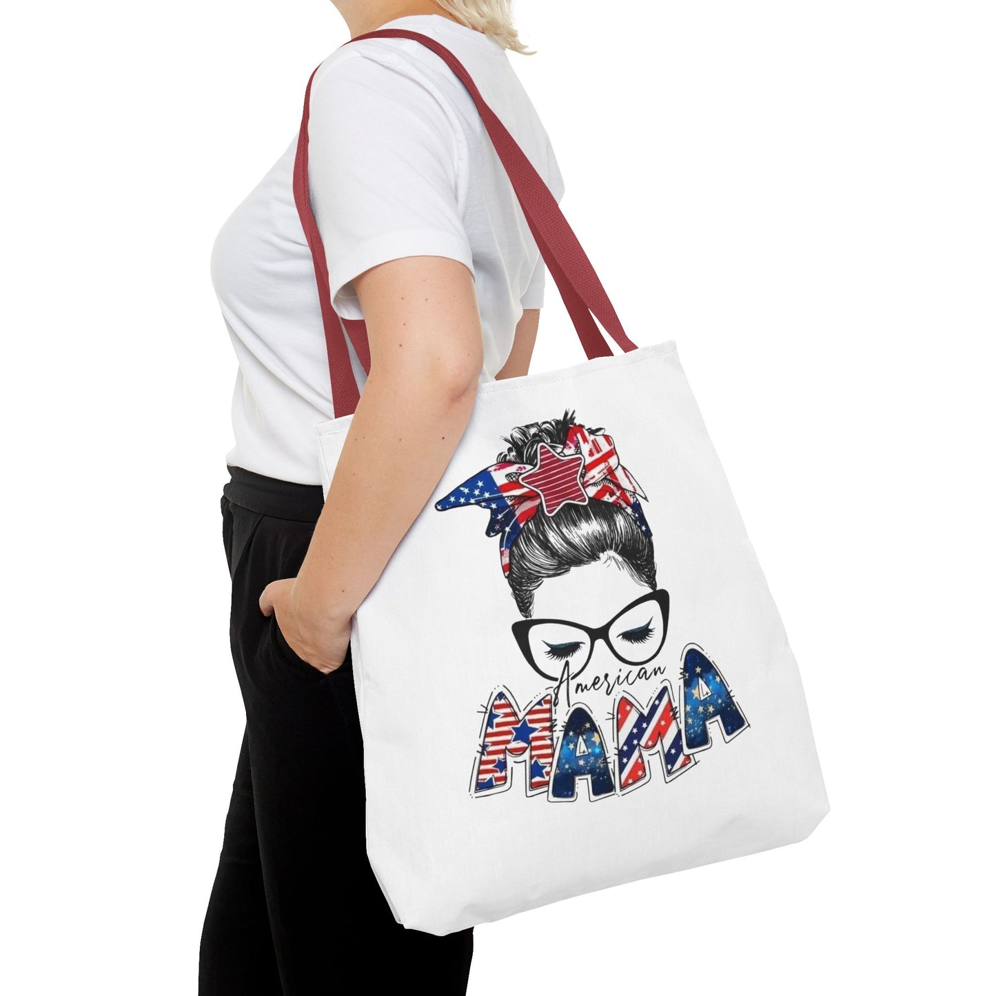 #250 Mama USA Flag Messy Bun Tote Bag