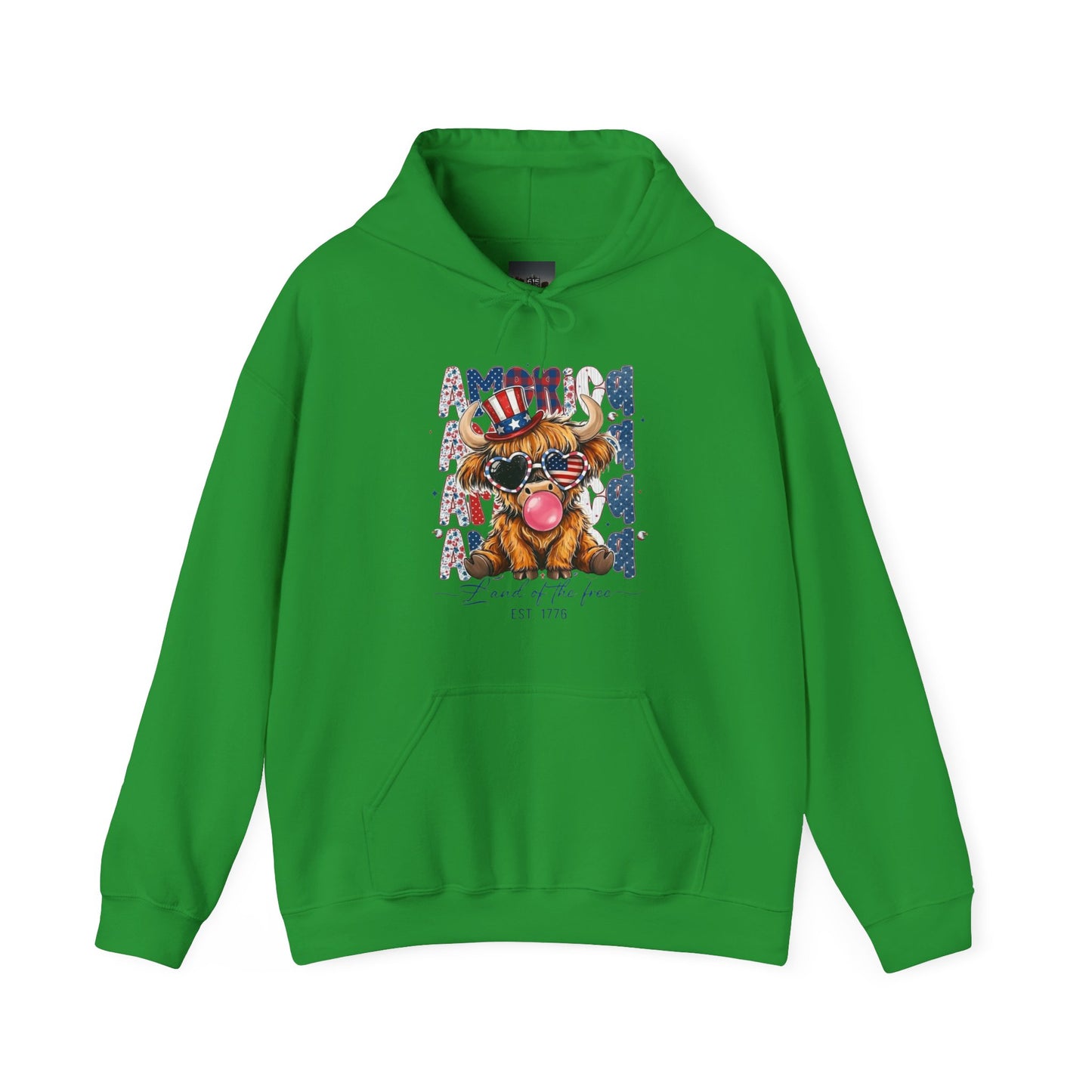 #250 American Flag Bubblegum Patriotic Highland Cow Hoodie