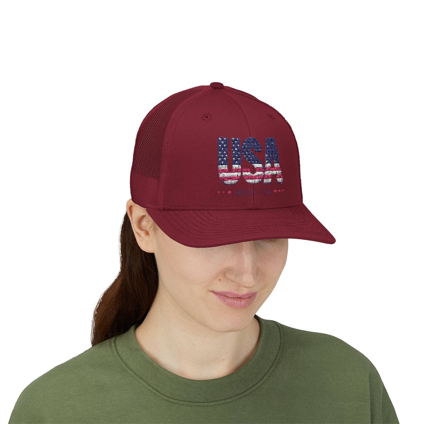 #250 USA Flag "USA Since 1776" Patriotic Snapback Trucker Cap