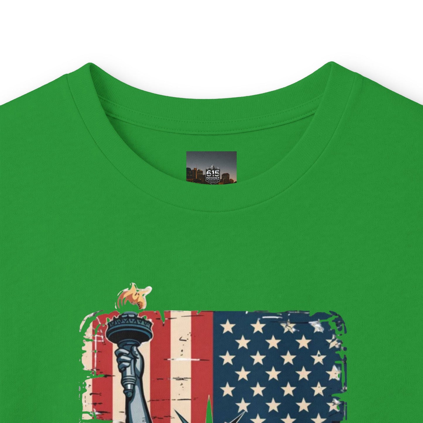 #250 Statue of Liberty American Flag 'America' Patriotic Independence Day Long Sleeve Tee