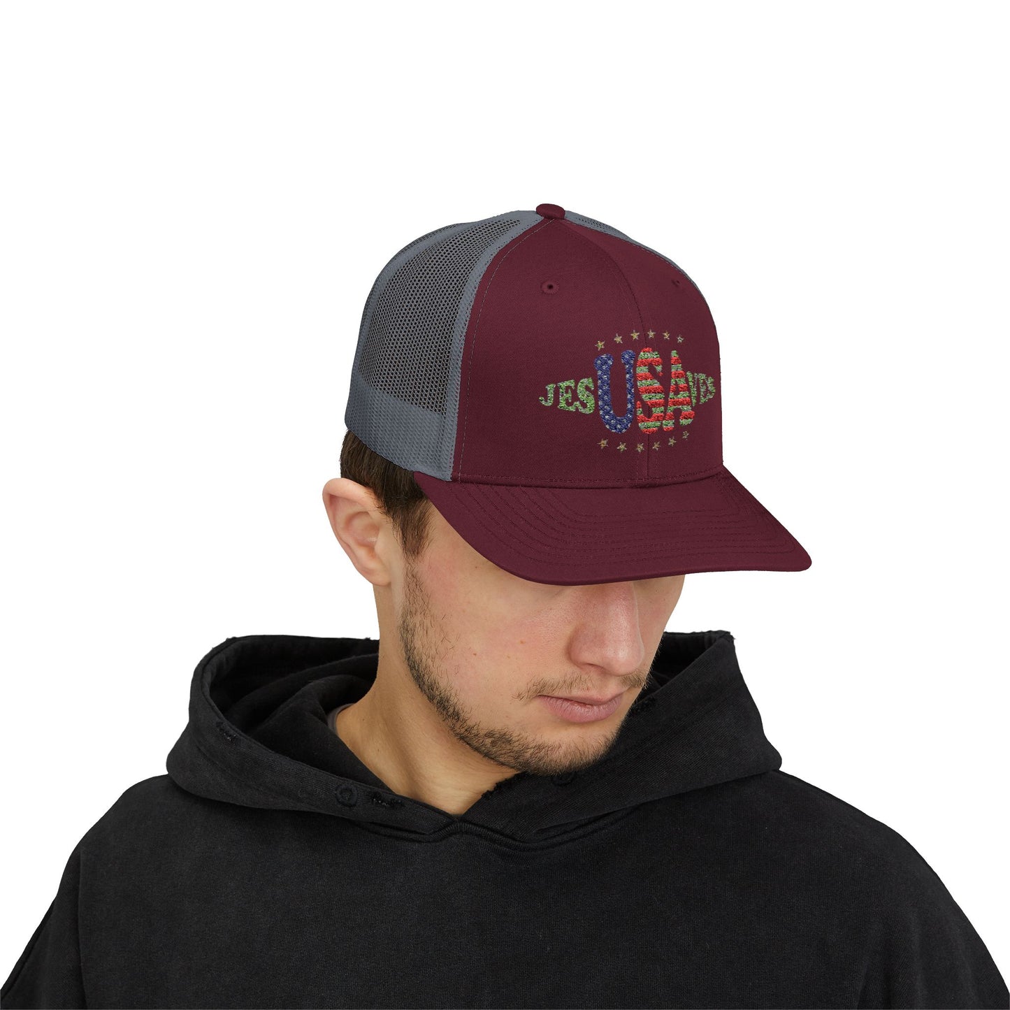 JesUSAves Patriotic Snapback Trucker Cap American Flag Christian Faith