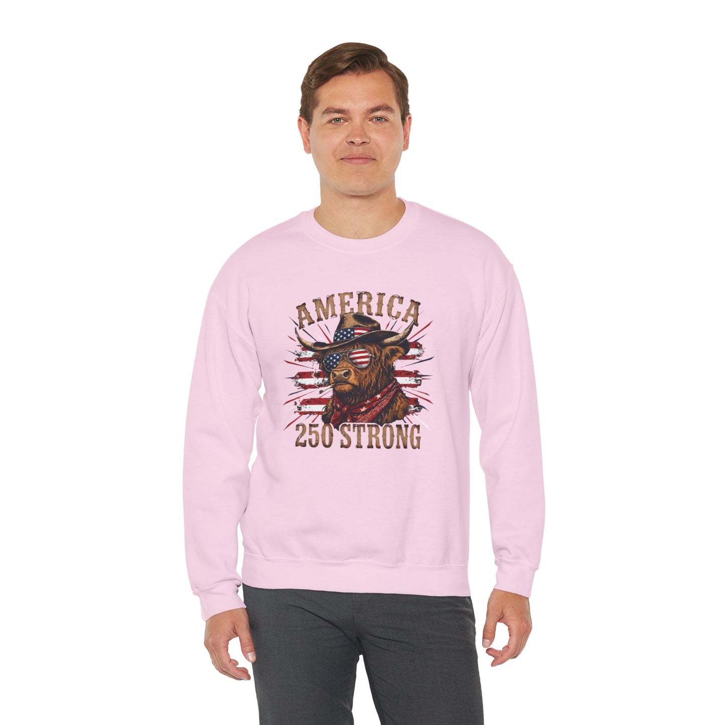 #250 America 250 Strong Patriotic Bull with American Flag Sweatshirt