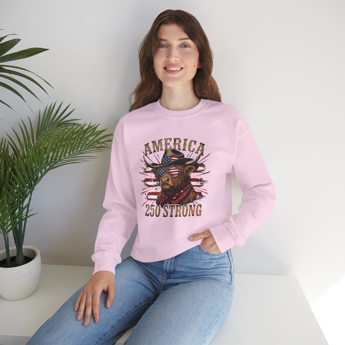 #250 America 250 Strong Patriotic Bull with American Flag Sweatshirt