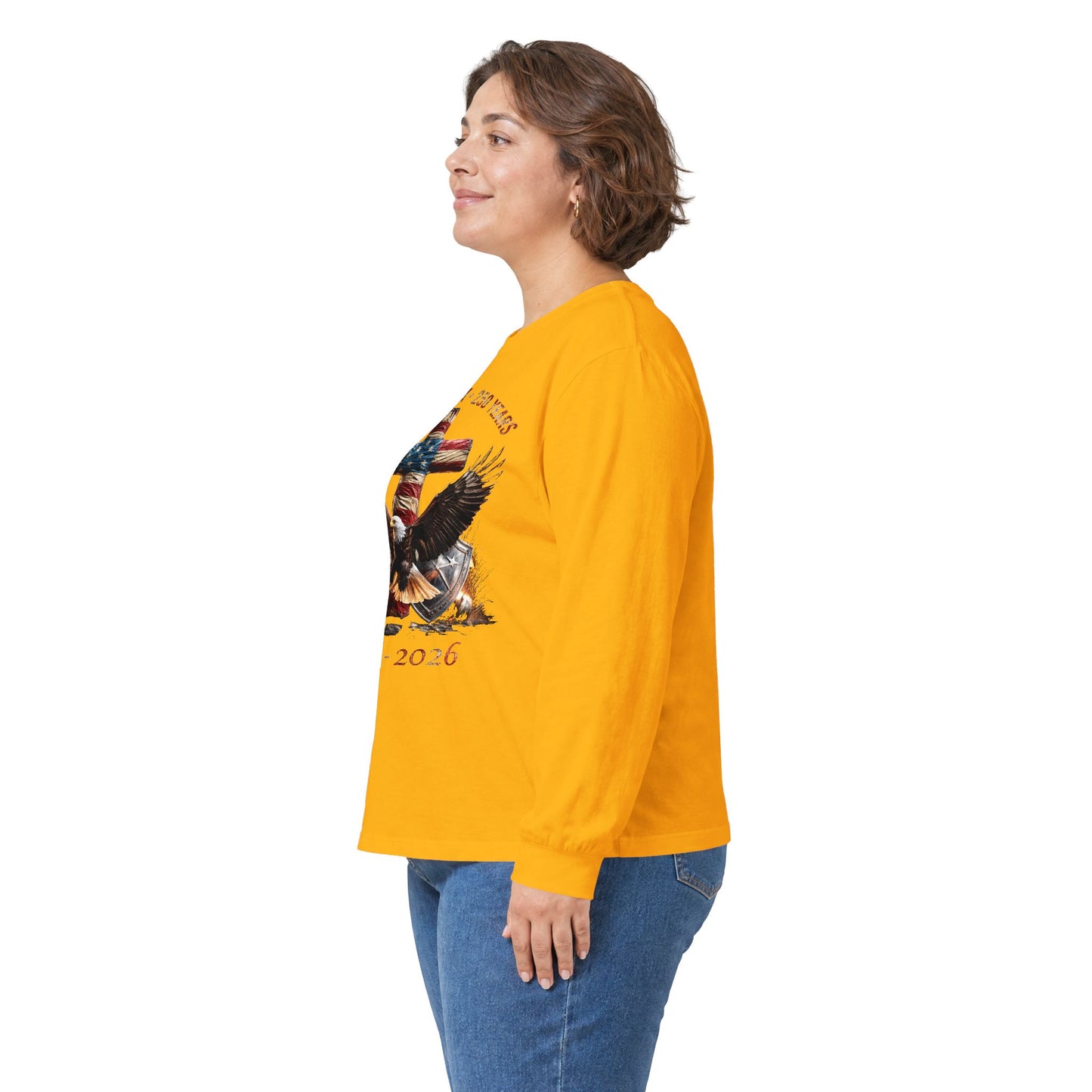 #250 Faith • Freedom 250 Years American Flag Cross & Eagle 1776-2026 Long Sleeve Tee