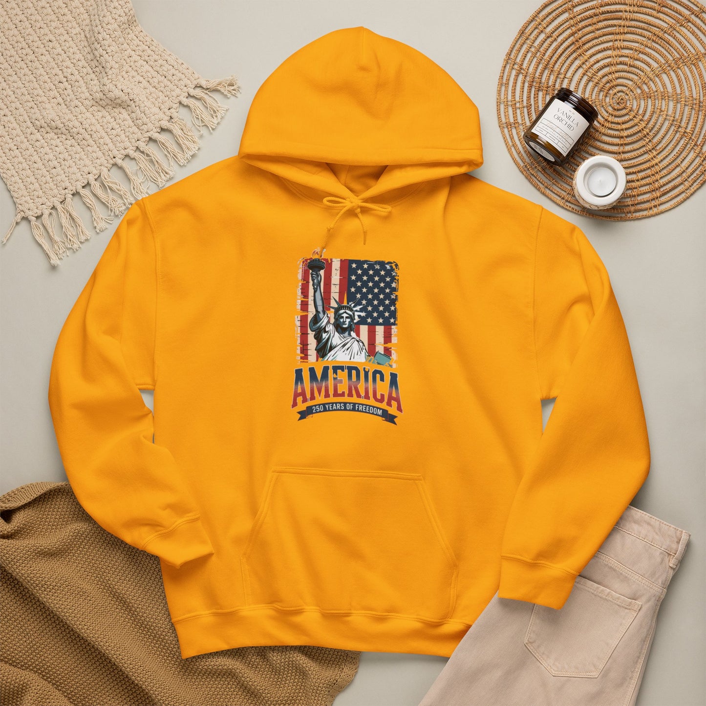 #250 Statue of Liberty American Flag 'America' Patriotic Independence Day Hoodie