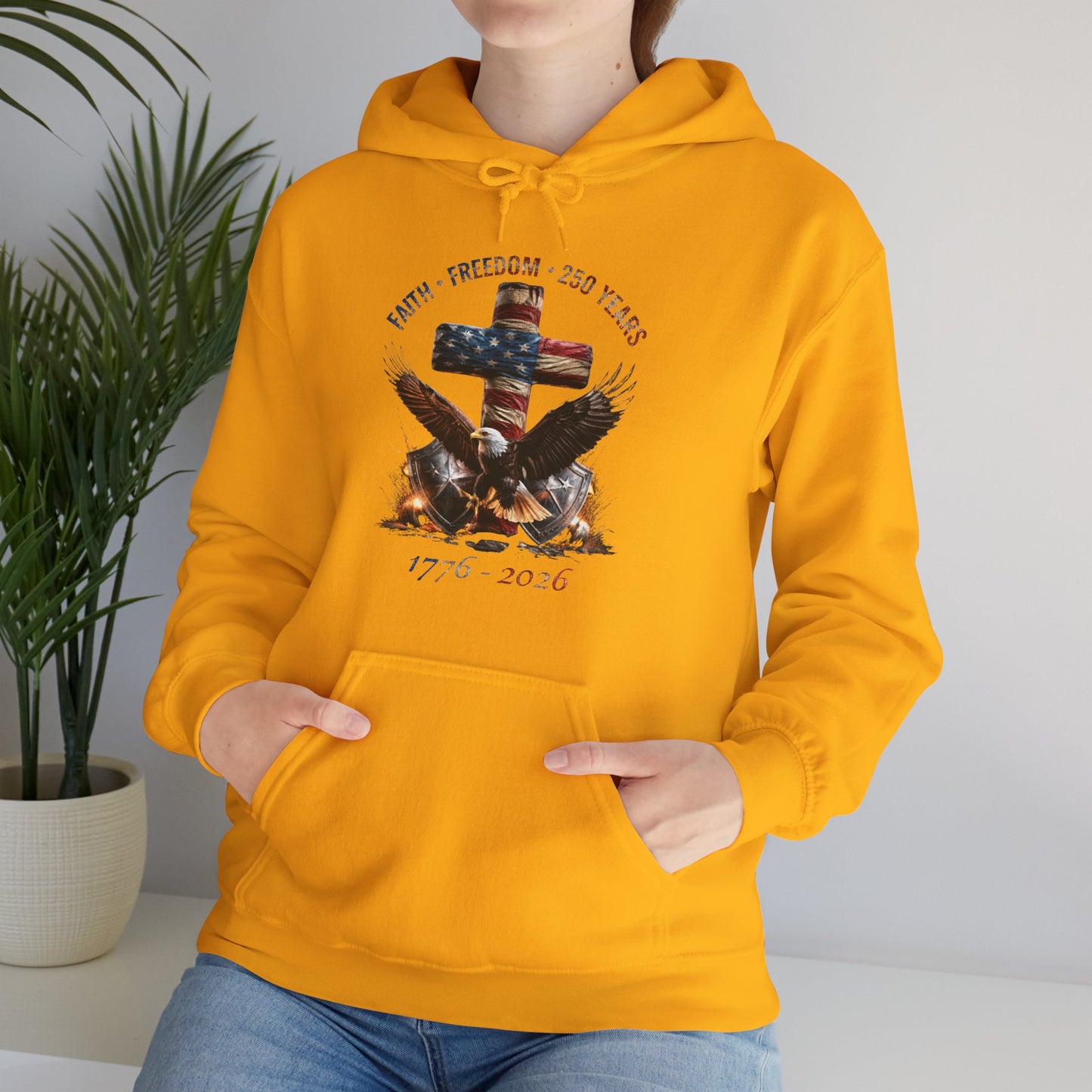 #250 Faith • Freedom 250 Years American Flag Cross & Eagle 1776-2026 Hoodie