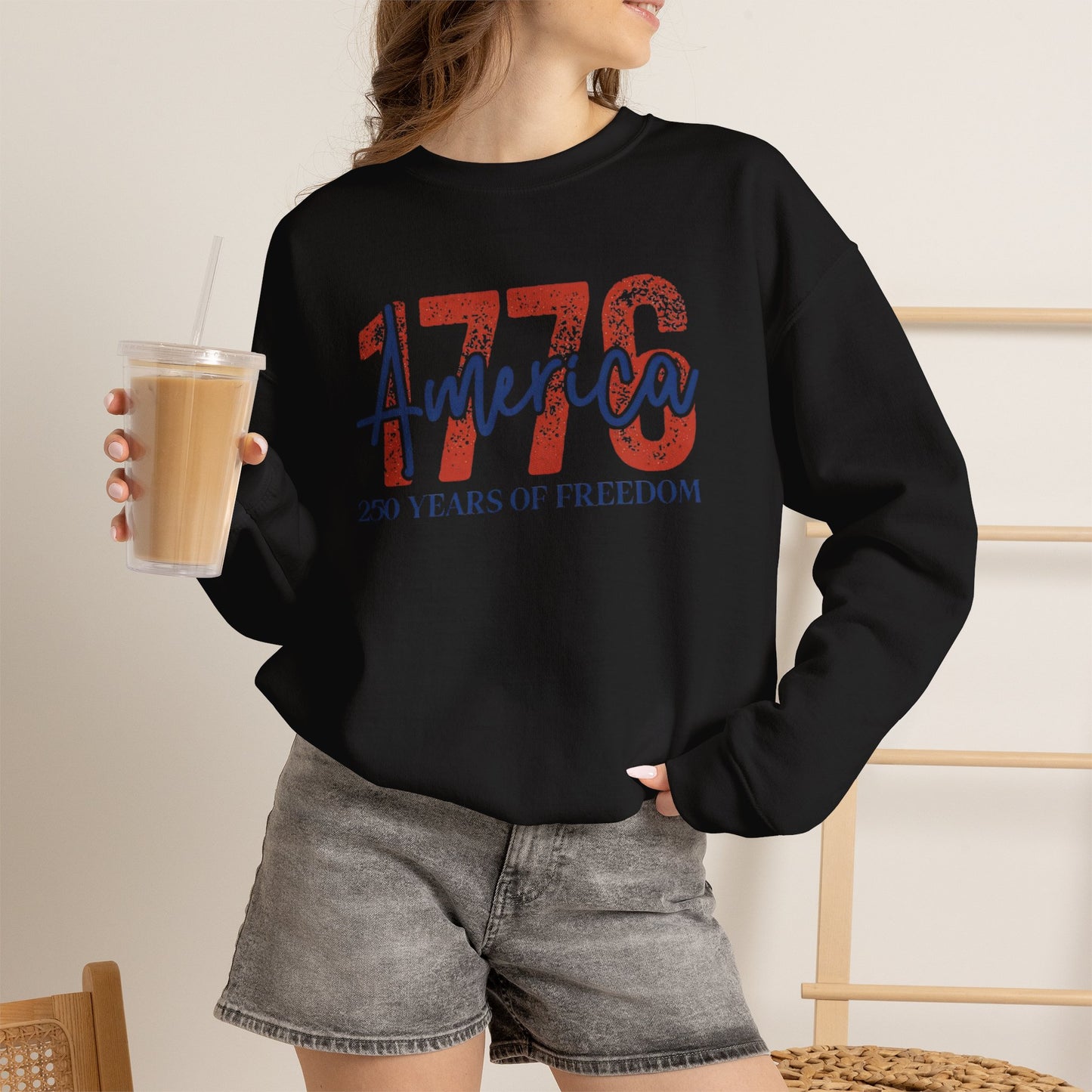 #250 1776 America: 250 Years of Freedom' Patriotic Independence Day Crewneck Sweatshirt