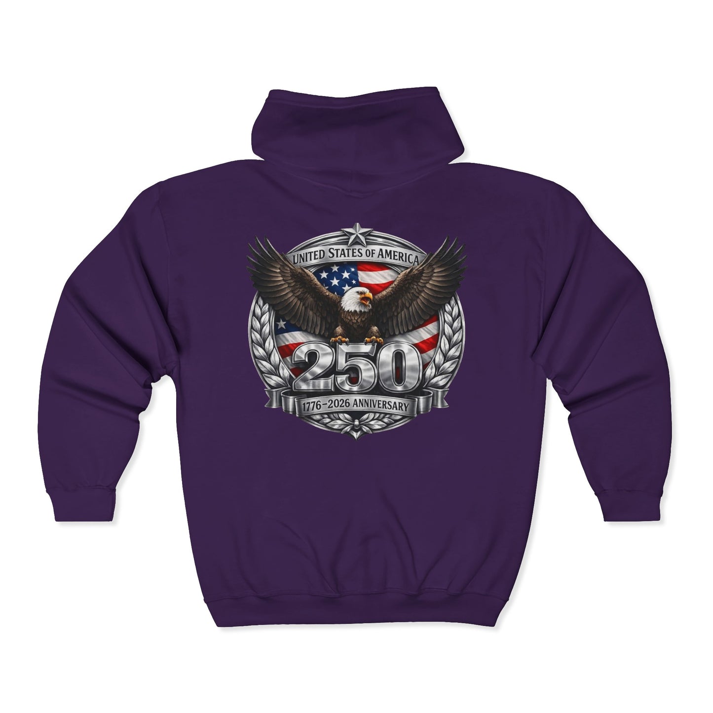 #250 Patriotic Bald Eagle 250 United States Emblem Zip Hoodie