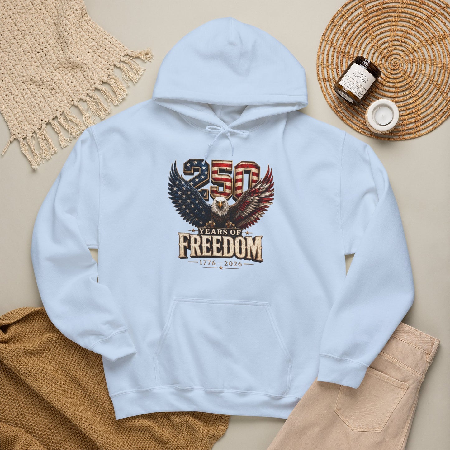 #250 250 Years of Freedom Eagle Patriotic American Flag Anniversary (1776–2026) Patriotic Hoodie