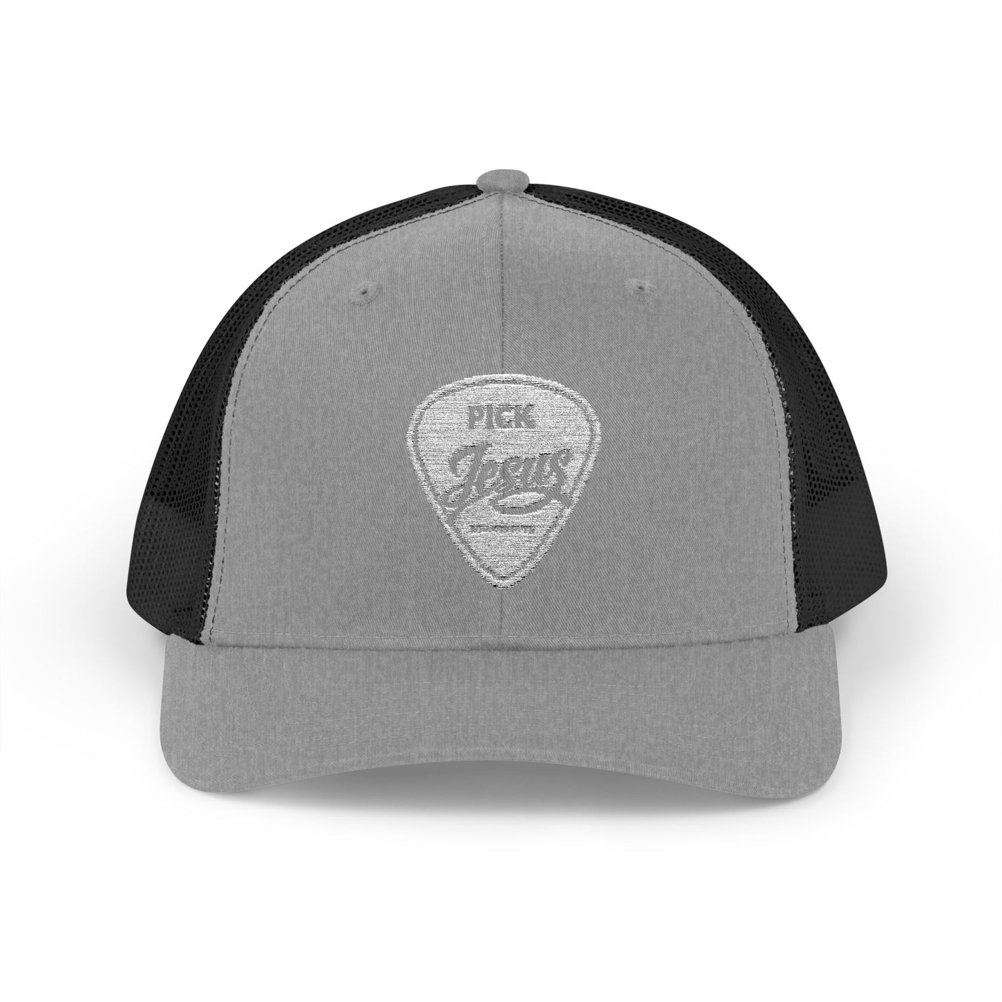 Pick Jesus Guitar Pick Snapback Trucker Cap Christian Guitar Pick Design (Romans 10:13)