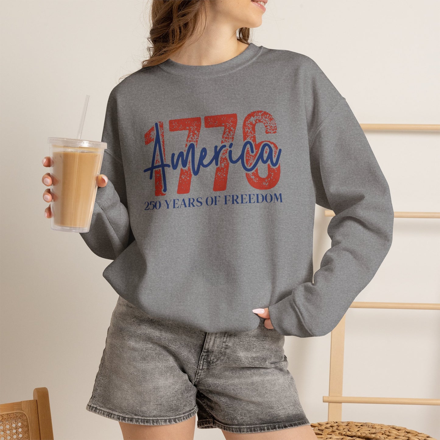 #250 1776 America: 250 Years of Freedom' Patriotic Independence Day Crewneck Sweatshirt