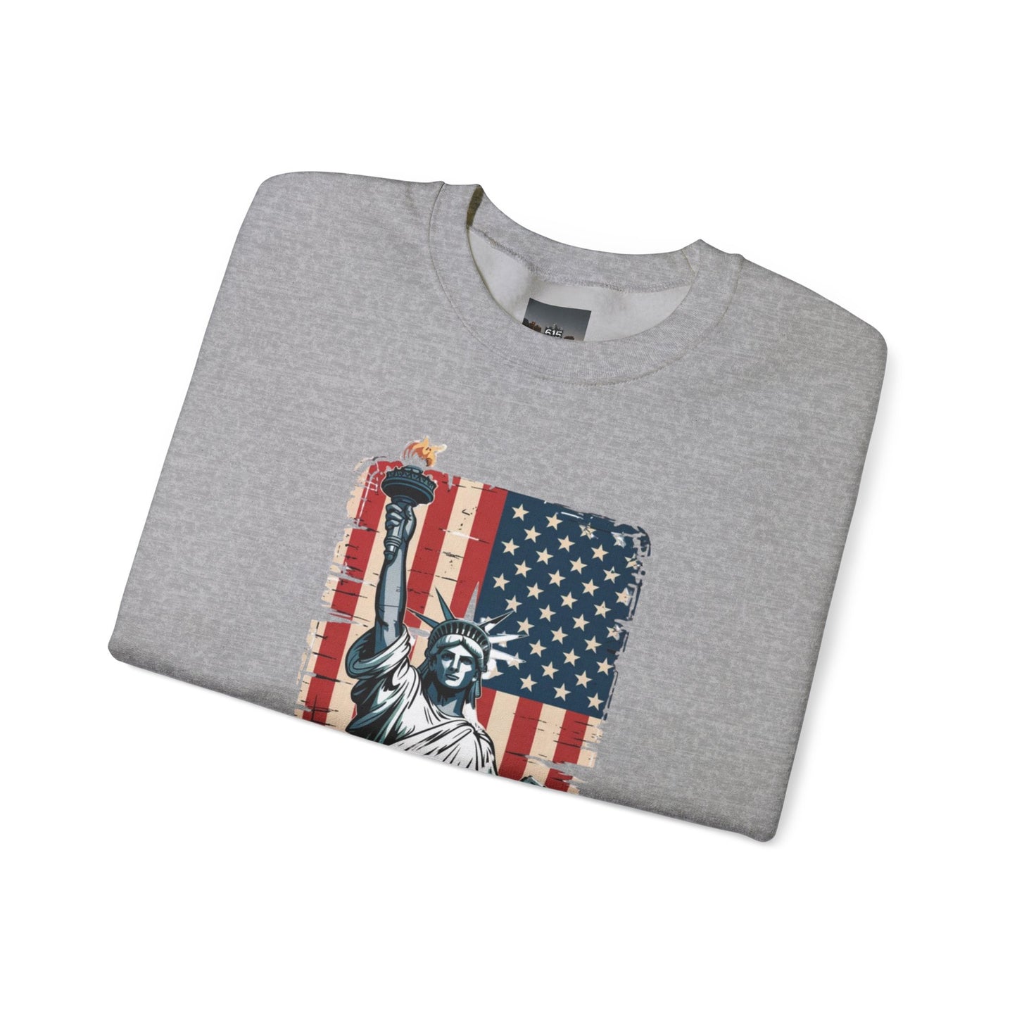 #250 Statue of Liberty American Flag 'America' Patriotic Independence Day Crewneck Sweatshirt