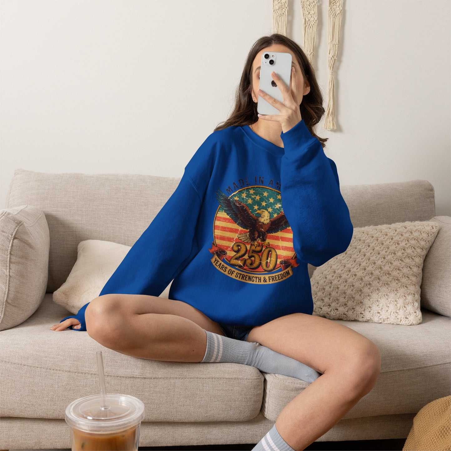 #250 Made in America Eagle 250th Anniversary Patriotic Crewneck Sweatshirt