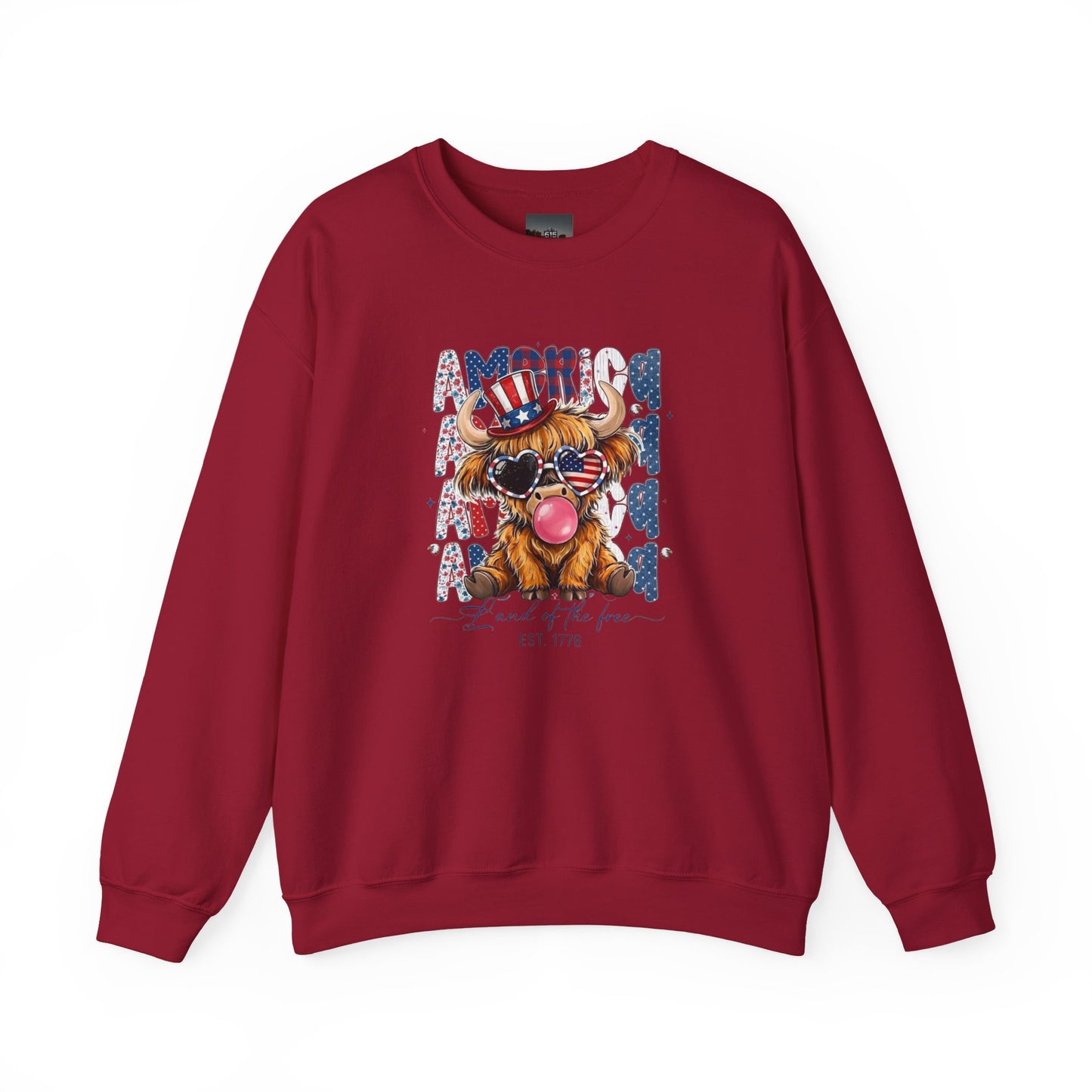 #250 American Flag Bubblegum Patriotic Highland Cow Sweatshirt