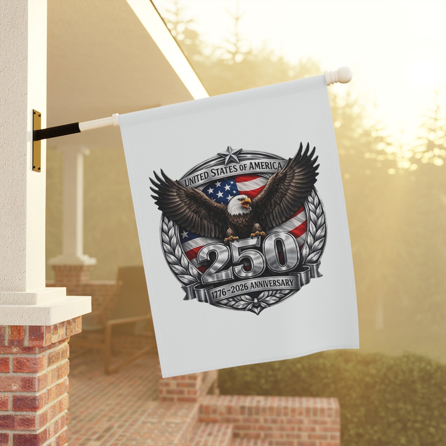 #250 Patriotic Bald Eagle 250 United States Emblem Garden Flag — House Banner