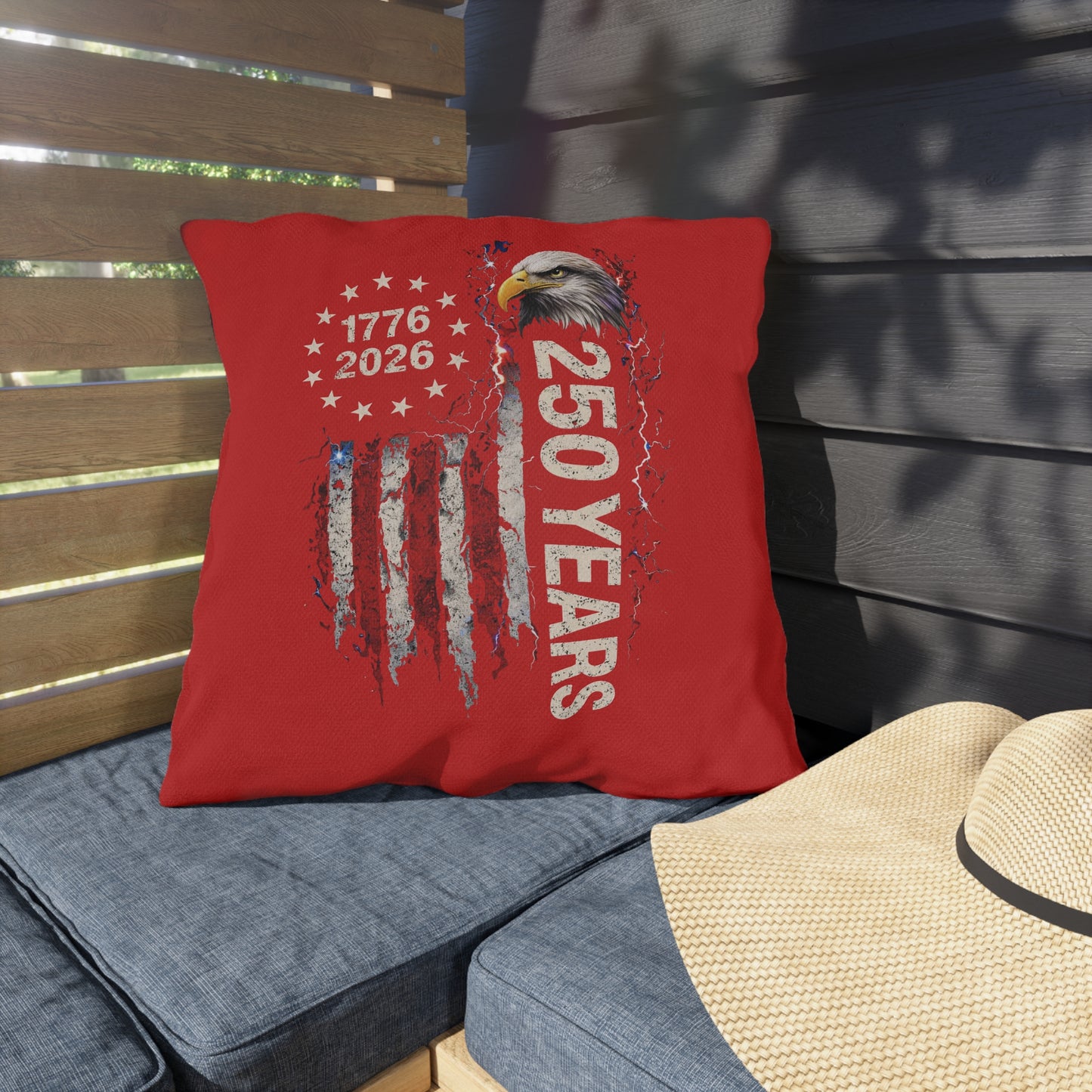 #250 1776-2026 250 Years USA Bicentennial Eagle Outdoor Throw Pillow