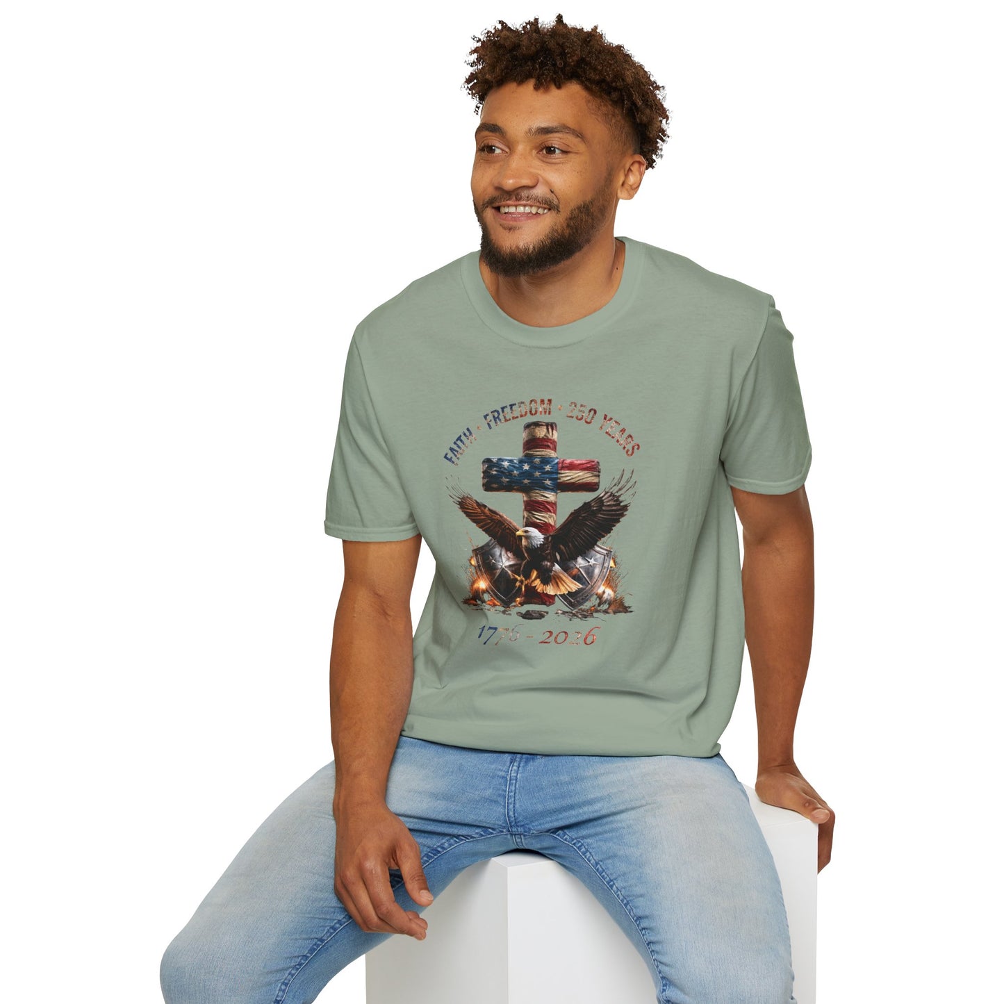 #250 Faith • Freedom 250 Years American Flag Cross & Eagle 1776-2026 T-Shirt