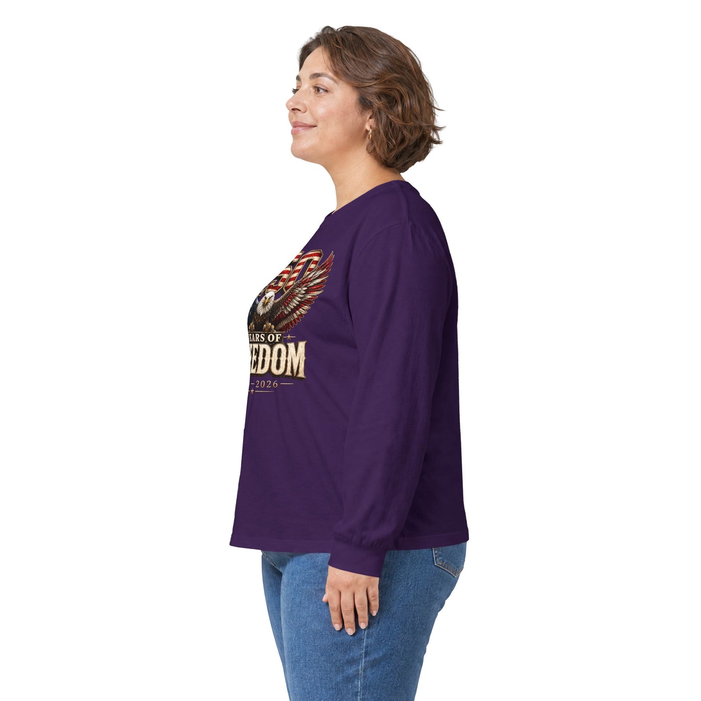 #250 250 Years of Freedom Eagle Patriotic American Flag Anniversary (1776–2026) Long Sleeve Tee