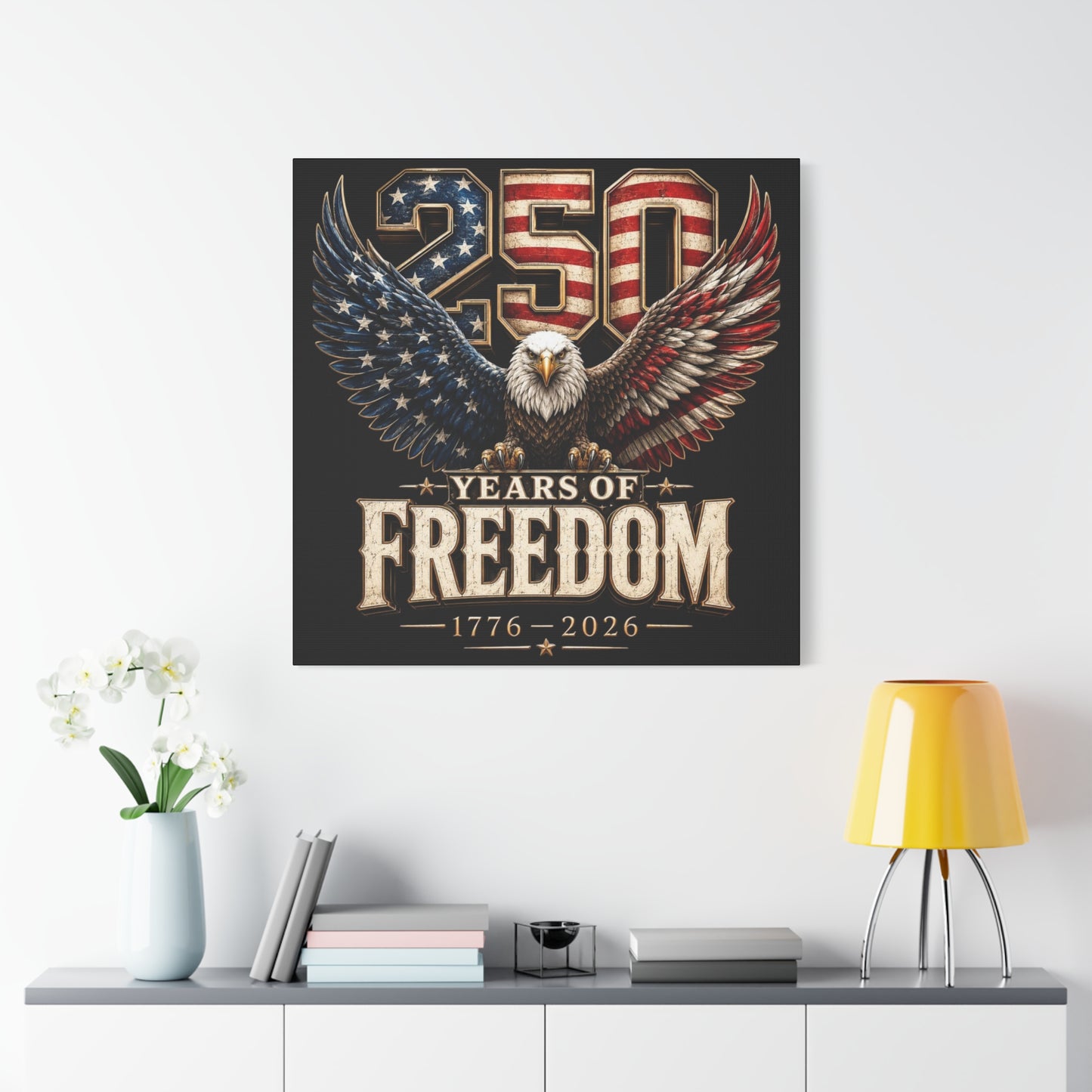 #250 250 Years of Freedom Eagle Patriotic American Flag Anniversary (1776–2026) Matte Canvas Wall Art