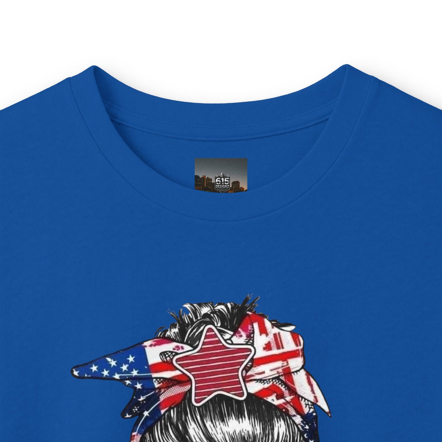 #250 Mama USA Flag Messy Bunn Long Sleeve Tee