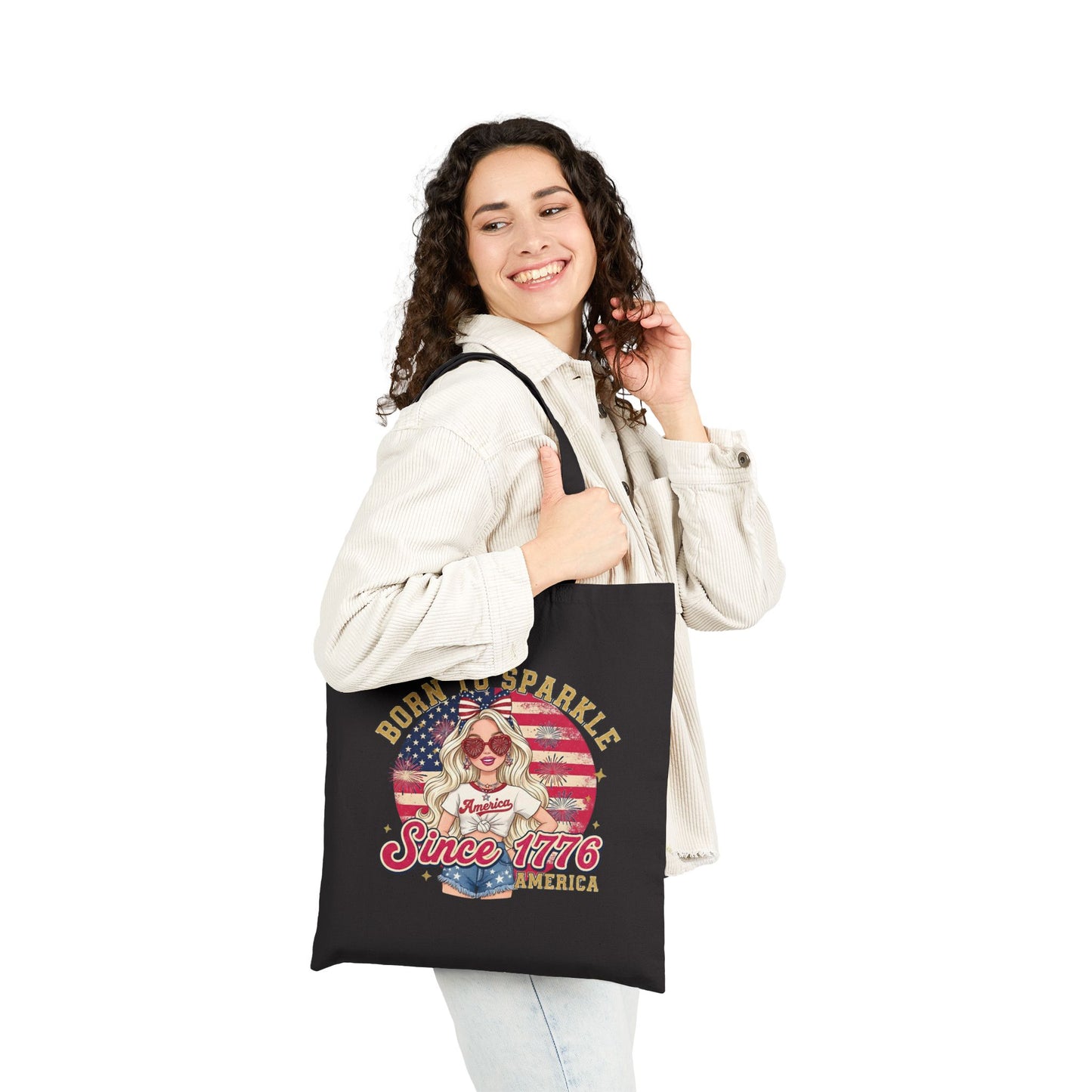 #250 "Born to Sparkle Since 1776" Patriotic Canvas Tote Bag