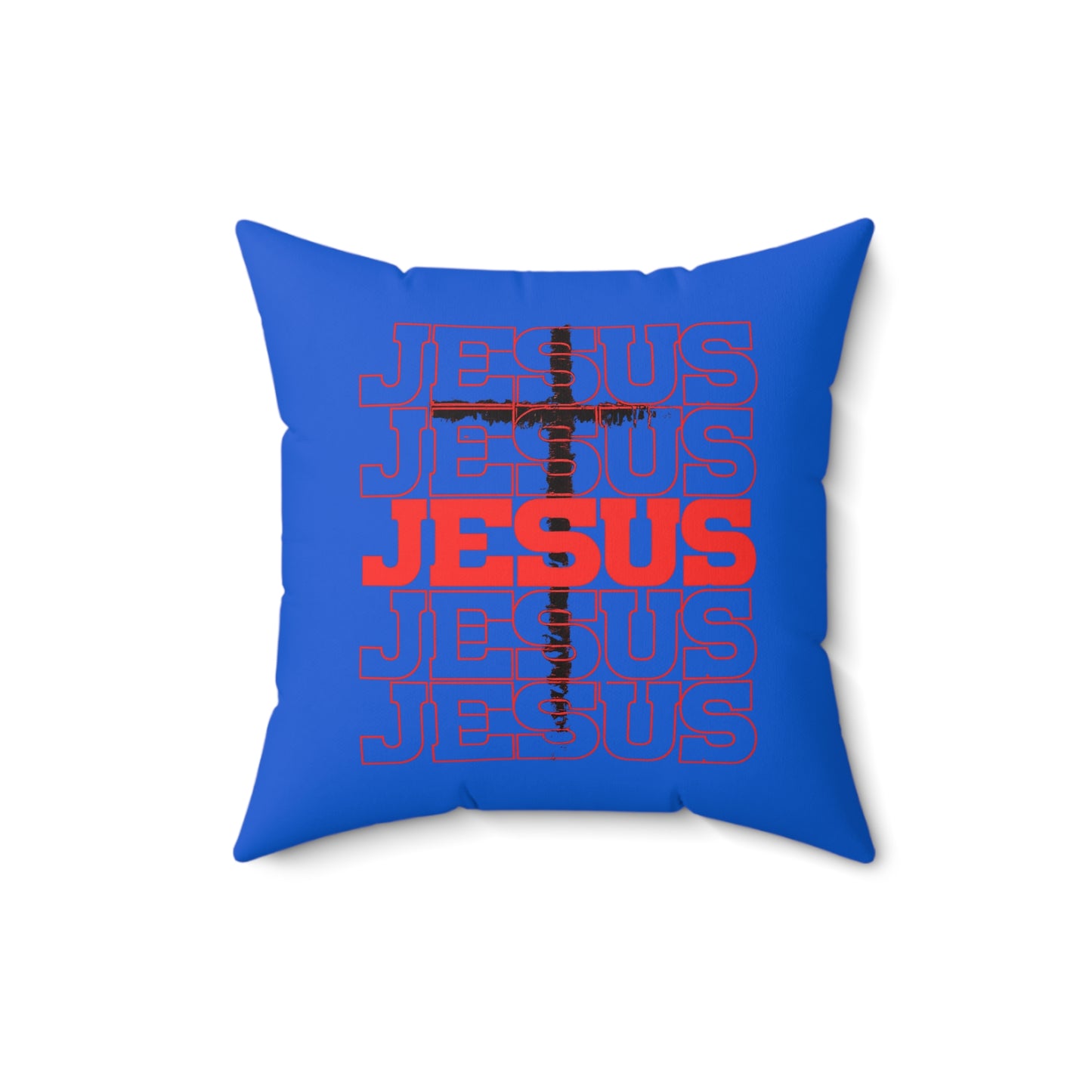 Jesus Cross Red Text Black Cross Graphic - Decorative Throw Pillow for Christian Home Decor