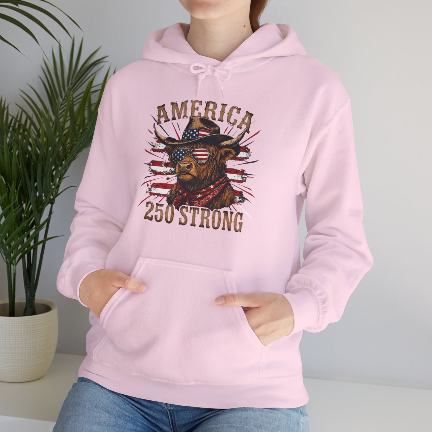 #250 America 250 Strong Patriotic Bull with American Flag Hoodie
