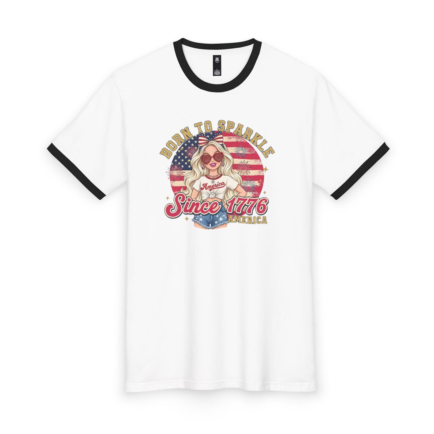 #250 "Born to Sparkle Since 1776" Patriotic Ringer Tee
