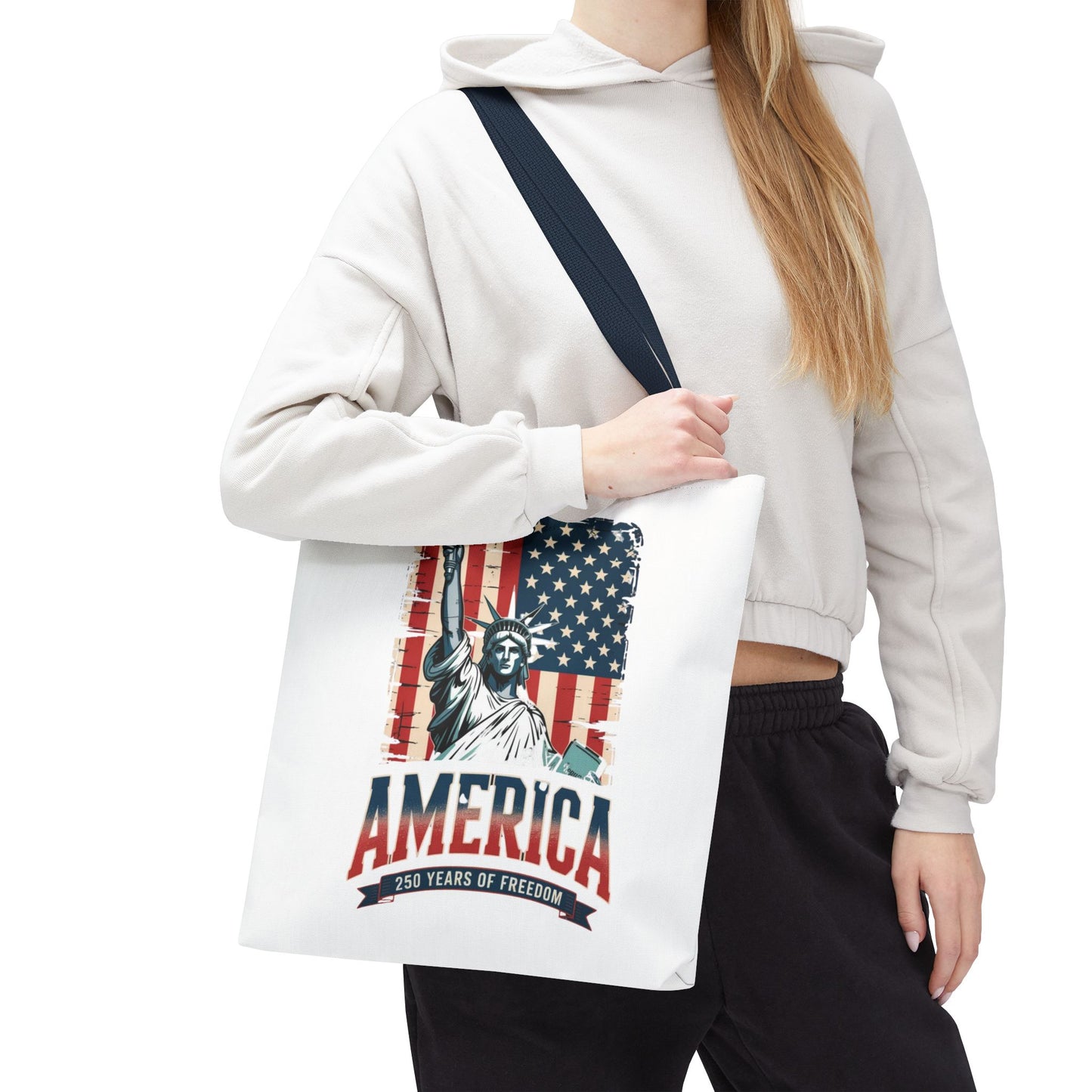 #250 Statue of Liberty American Flag 'America' Patriotic Independence Day Tote Bag