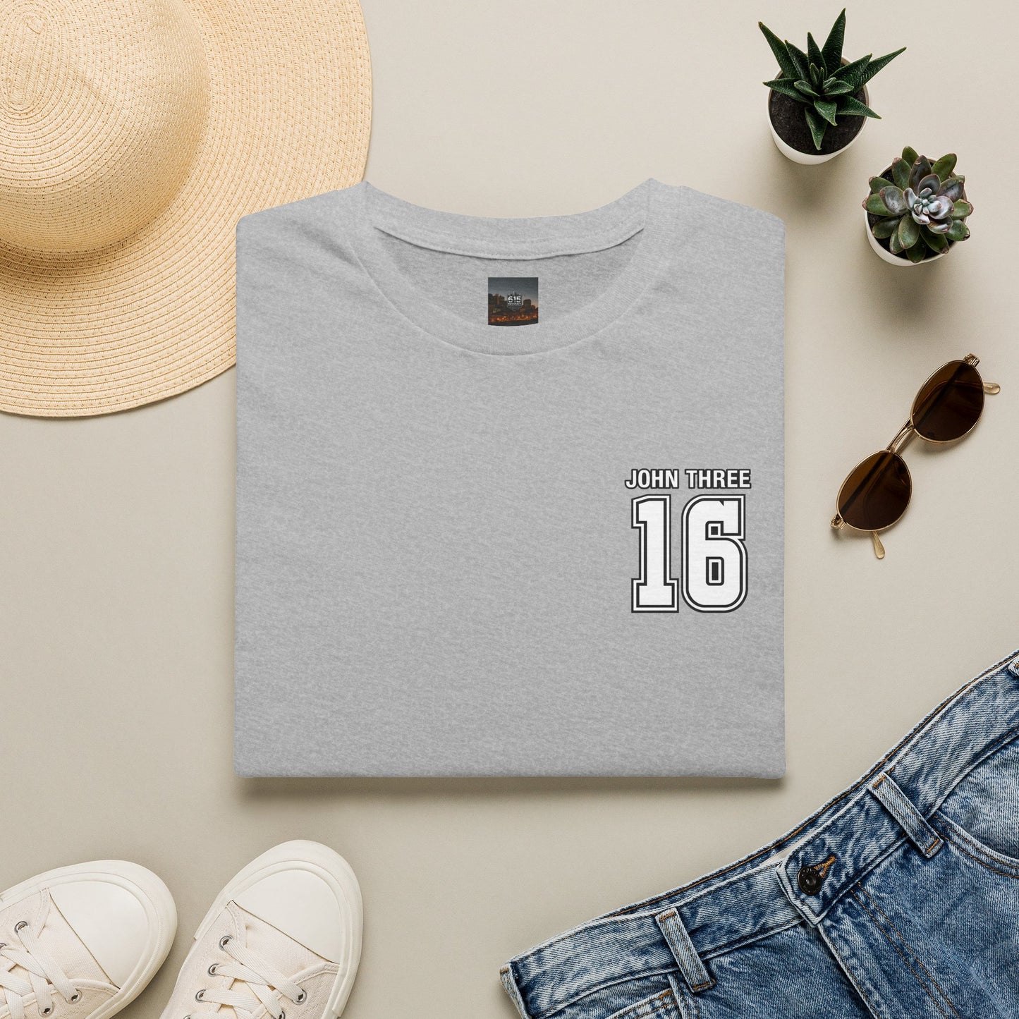 John Three 16 Chest and Back Jersey Print with Scripture Tee