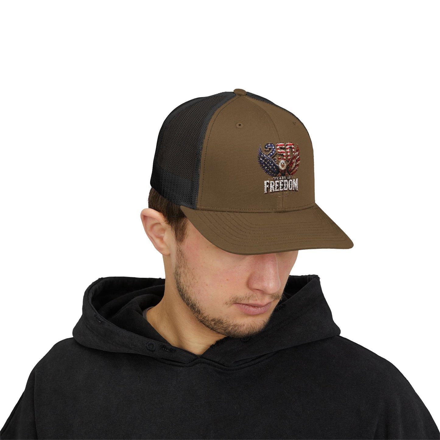 #250 250 Years of Freedom Eagle Patriotic American Flag Anniversary (1776–2026) Snapback Trucker Cap