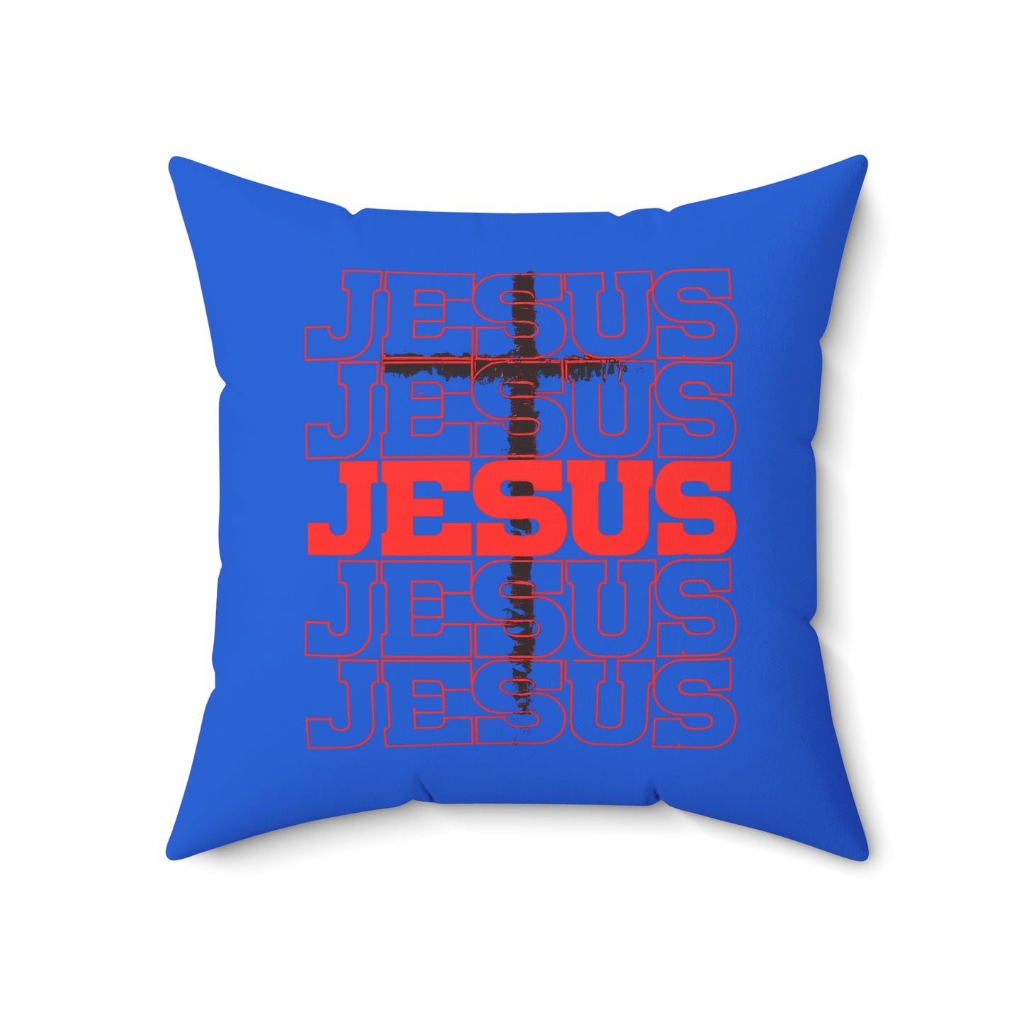 Jesus Cross Red Text Black Cross Graphic - Decorative Throw Pillow for Christian Home Decor